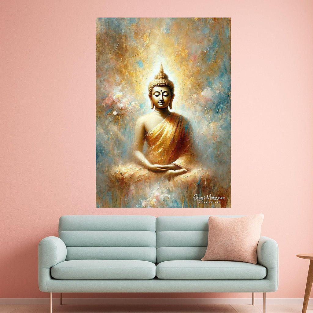 Meditative Buddha Painting Canvas, Spiritual Wall Art, Zen Home Decor, Golden Buddha Artwork, Tranquil Meditation Canvas, Ready To Hang,
