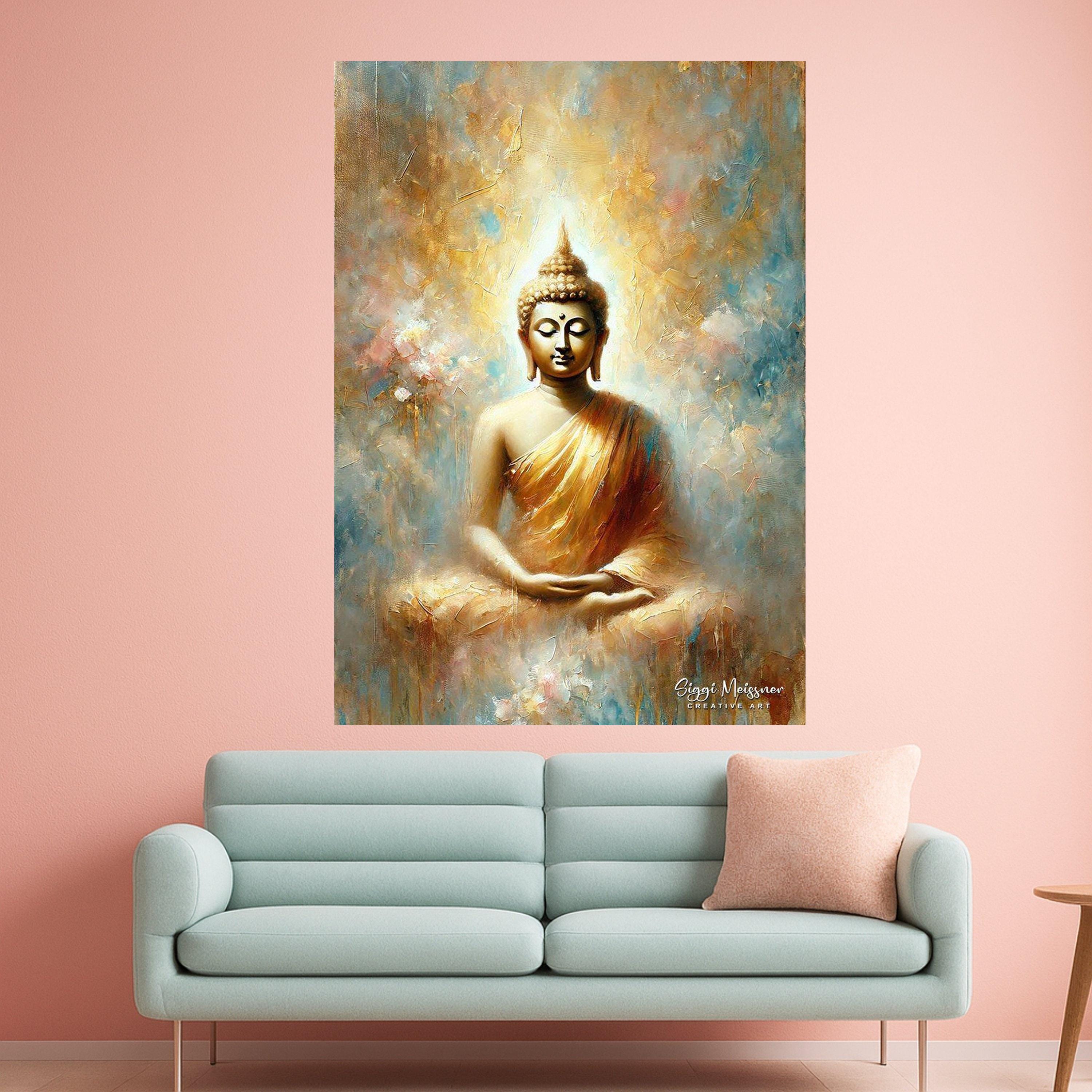 Meditative Buddha Painting Canvas, Spiritual Wall Art, Zen Home Decor, Golden Buddha Artwork, Tranquil Meditation Canvas, Ready To Hang,