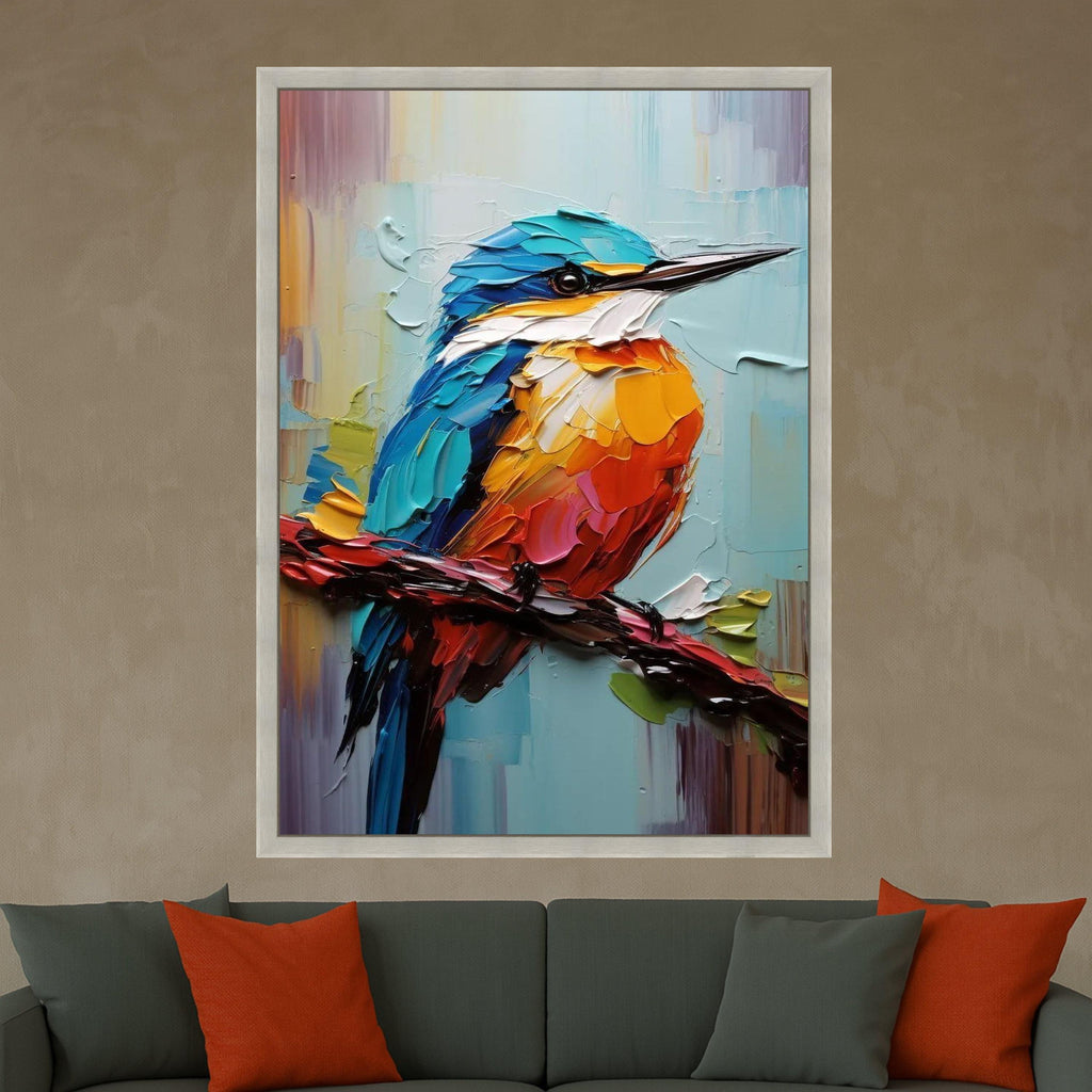 Vibrant Kingfisher Bird Canvas Art, Palette Knife Painting, Colorful Wildlife Wall Decor, Modern Nature Canvas, Ready to Hang Ready To Hang,