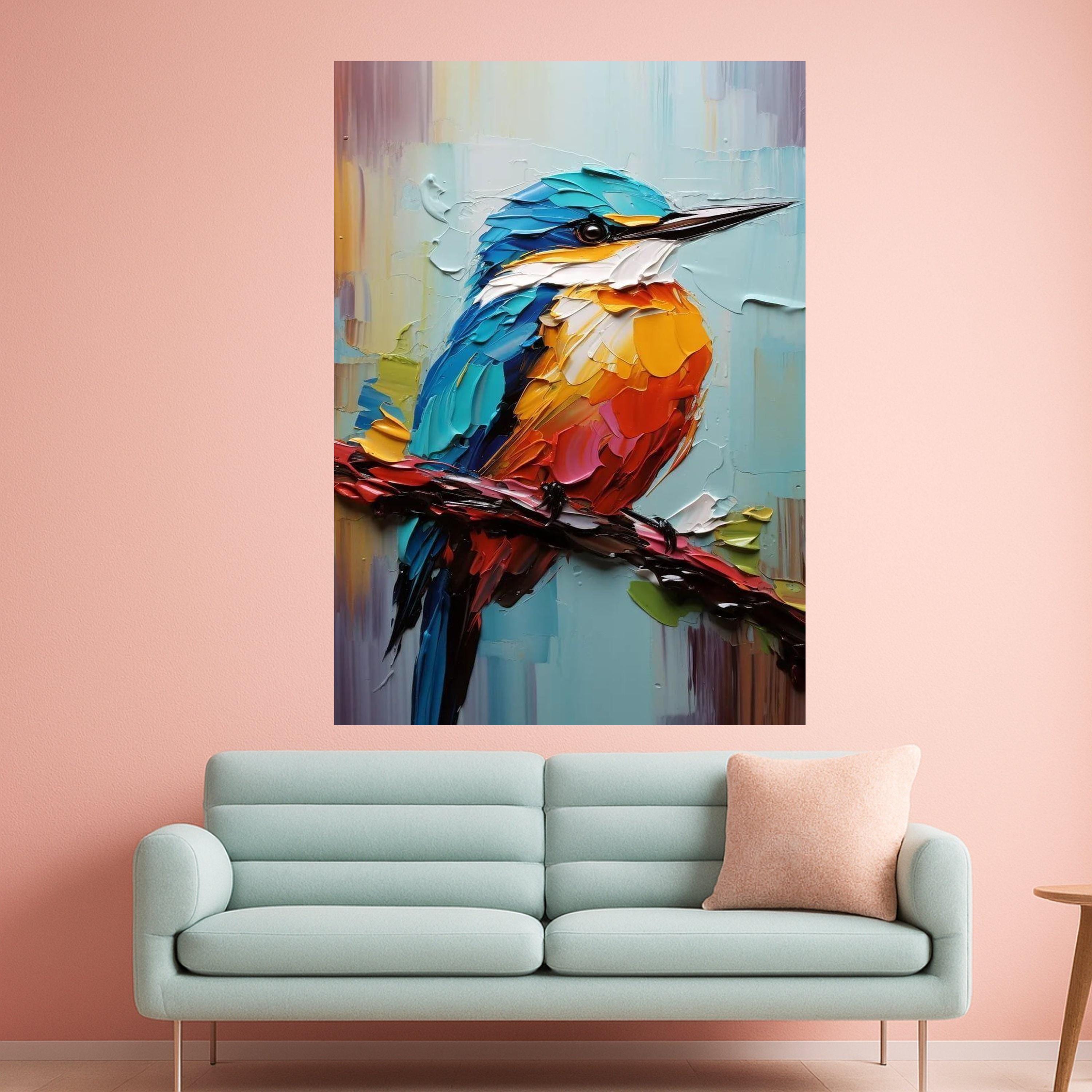 Vibrant Kingfisher Bird Canvas Art, Palette Knife Painting, Colorful Wildlife Wall Decor, Modern Nature Canvas, Ready to Hang Ready To Hang,