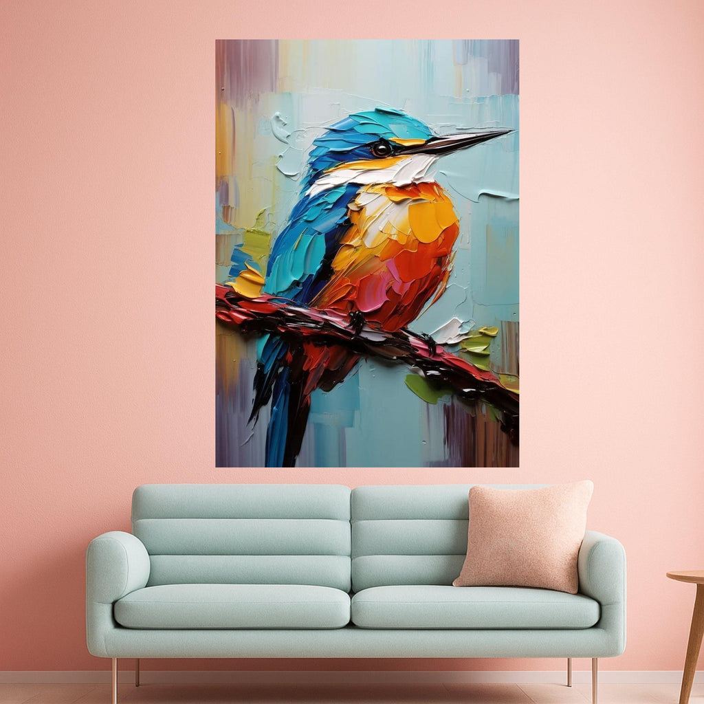 Vibrant Kingfisher Bird Canvas Art, Palette Knife Painting, Colorful Wildlife Wall Decor, Modern Nature Canvas, Ready to Hang Ready To Hang,