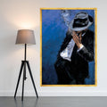 Mysterious Man Smoking Canvas Wall Art, Noir Style Figure Painting, Vintage Fashion Canvas, Moody Blue Background, Elegant Ready To Hang,