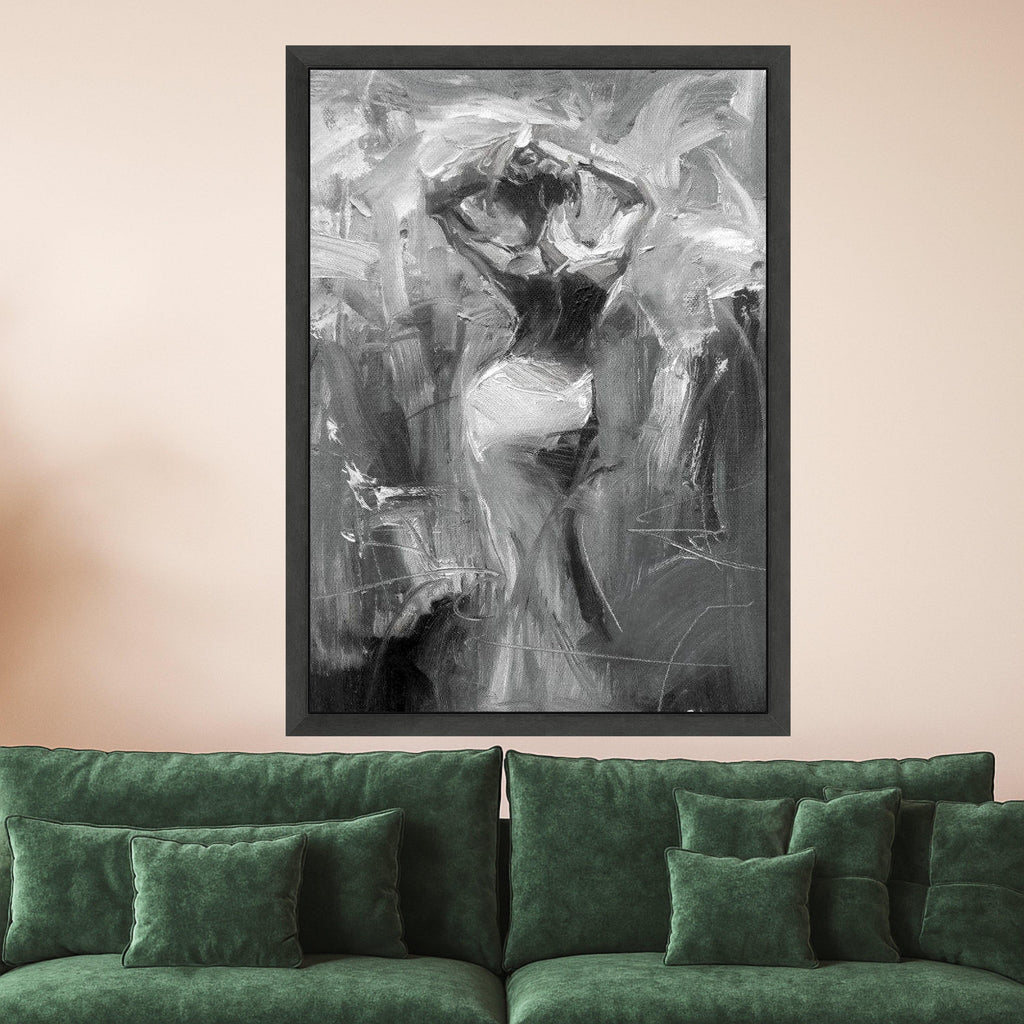 Abstract Woman Silhouette Canvas, Monochrome Figure Art, Modern Expressionist Wall Decor, Black and White Canvas Painting, Ready To Hang,