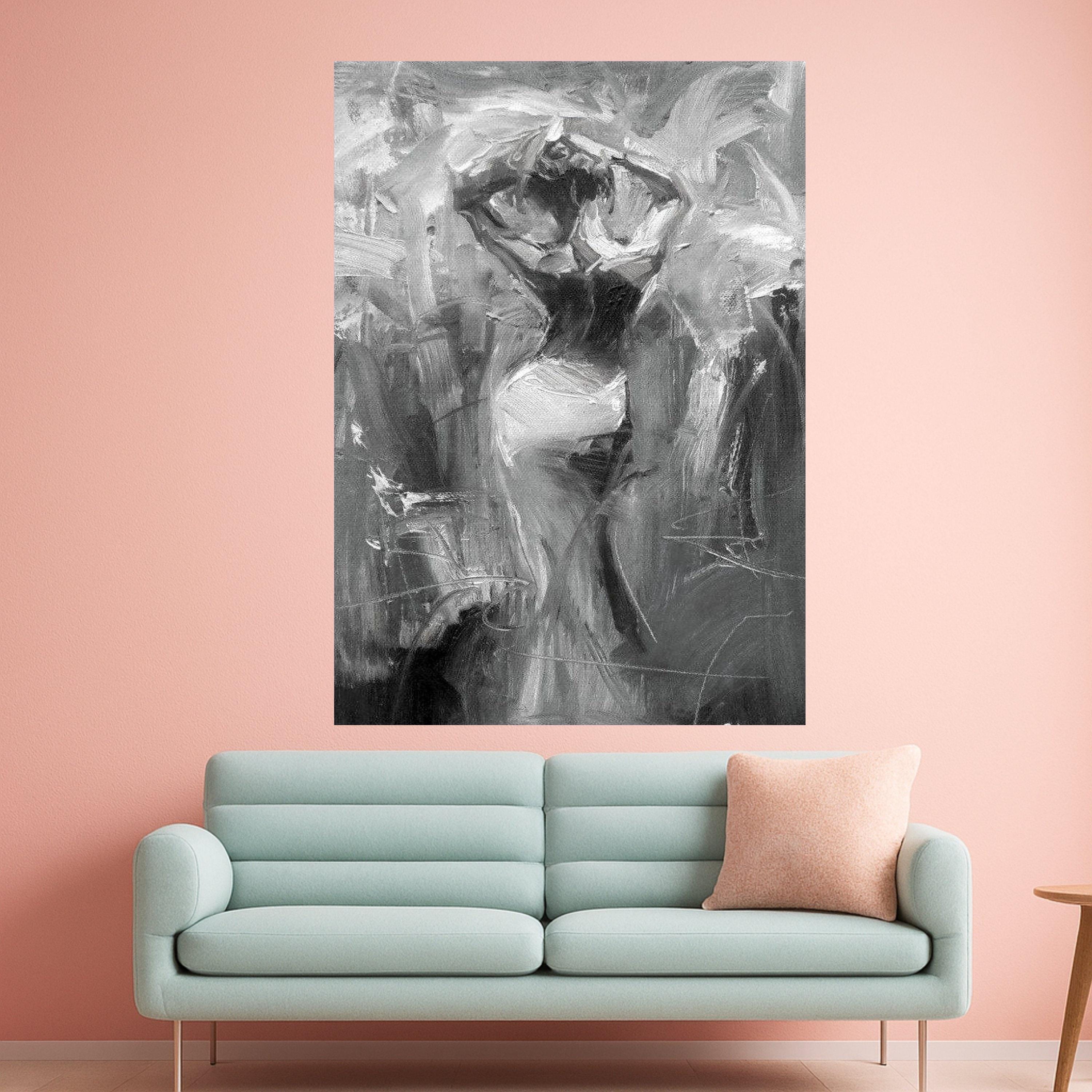 Abstract Woman Silhouette Canvas, Monochrome Figure Art, Modern Expressionist Wall Decor, Black and White Canvas Painting, Ready To Hang,