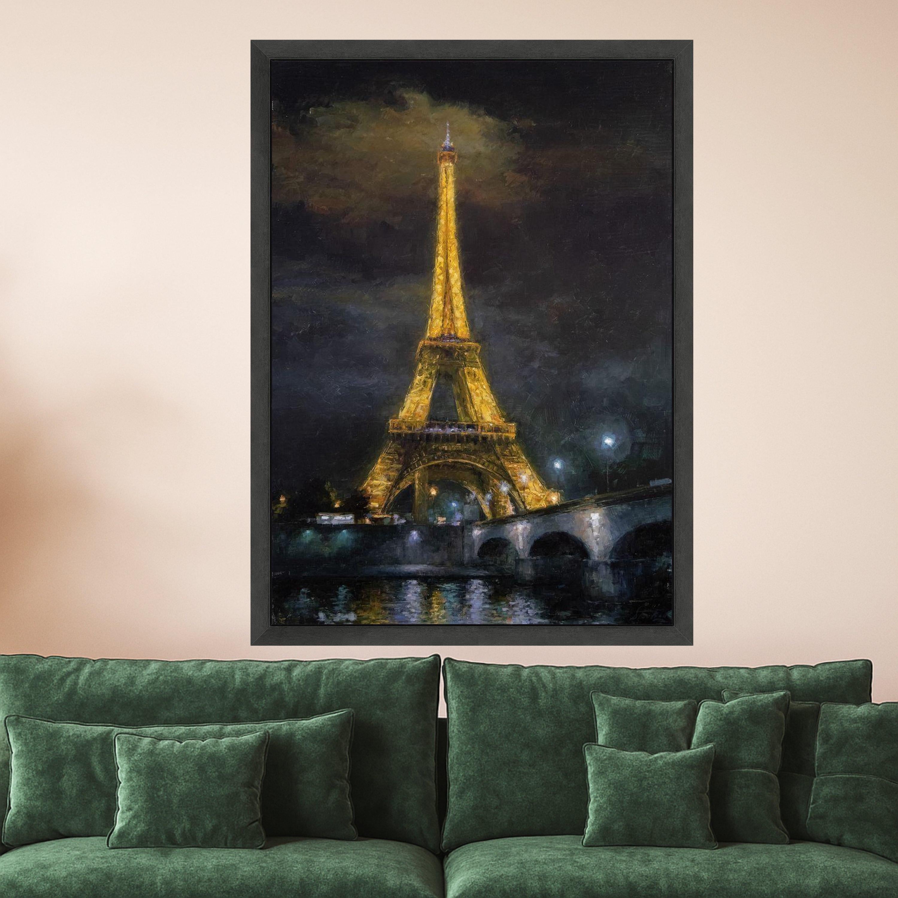 Illuminated Eiffel Tower Canvas, Paris Night Scene Wall Art, Iconic Landmark Painting, Cityscape Canvas Decor, Romantic Home Ready To Hang,