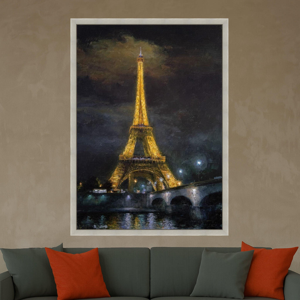 Illuminated Eiffel Tower Canvas, Paris Night Scene Wall Art, Iconic Landmark Painting, Cityscape Canvas Decor, Romantic Home Ready To Hang,