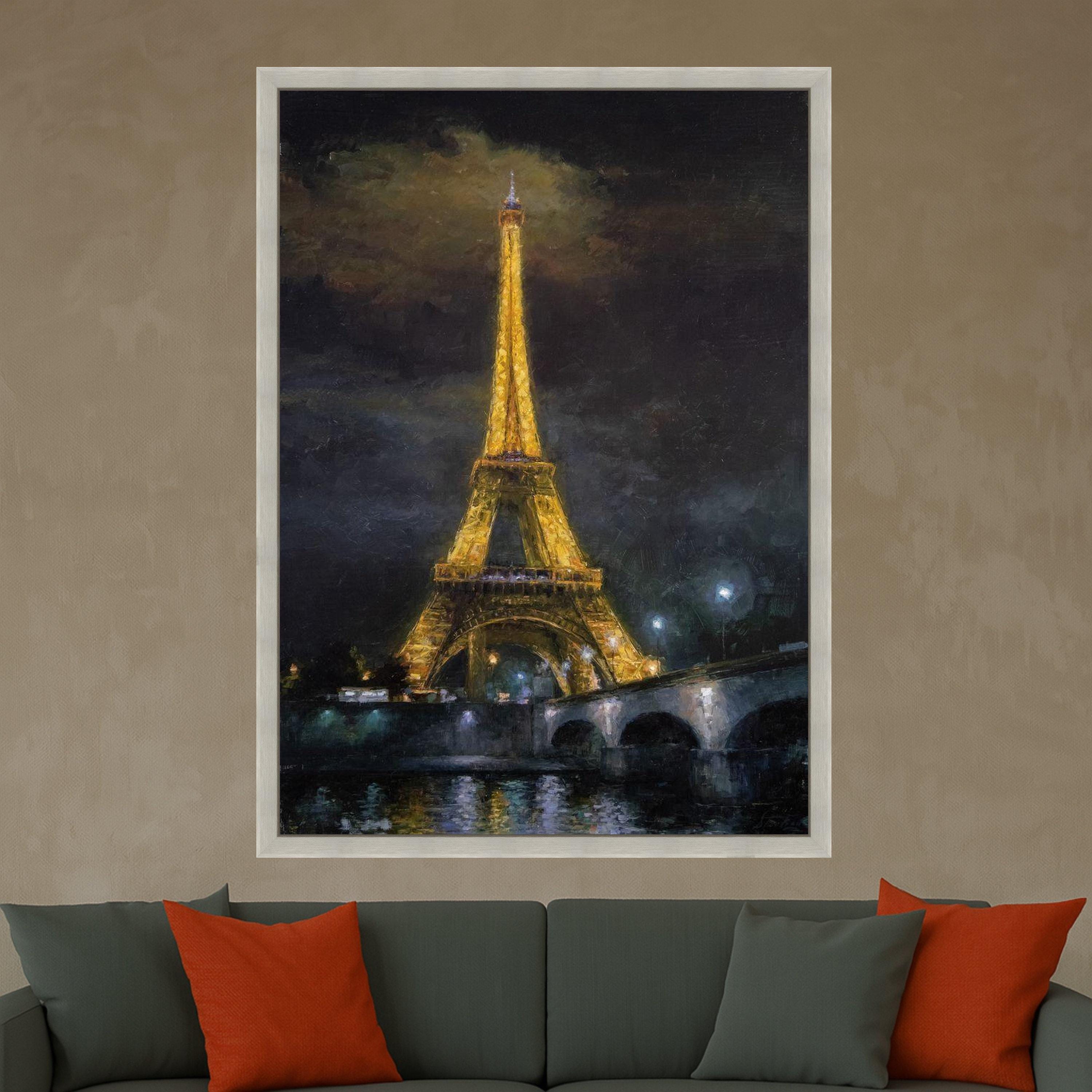 Illuminated Eiffel Tower Canvas, Paris Night Scene Wall Art, Iconic Landmark Painting, Cityscape Canvas Decor, Romantic Home Ready To Hang,