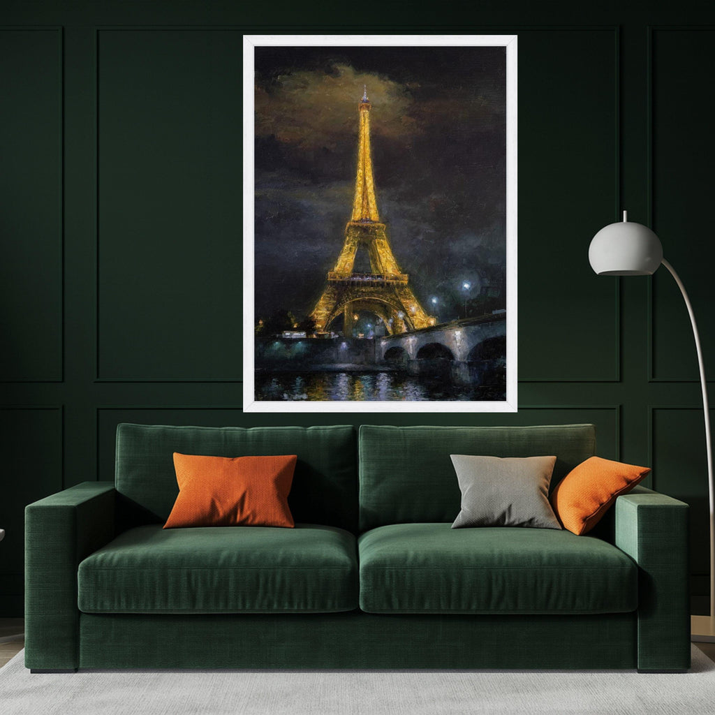 Illuminated Eiffel Tower Canvas, Paris Night Scene Wall Art, Iconic Landmark Painting, Cityscape Canvas Decor, Romantic Home Ready To Hang,