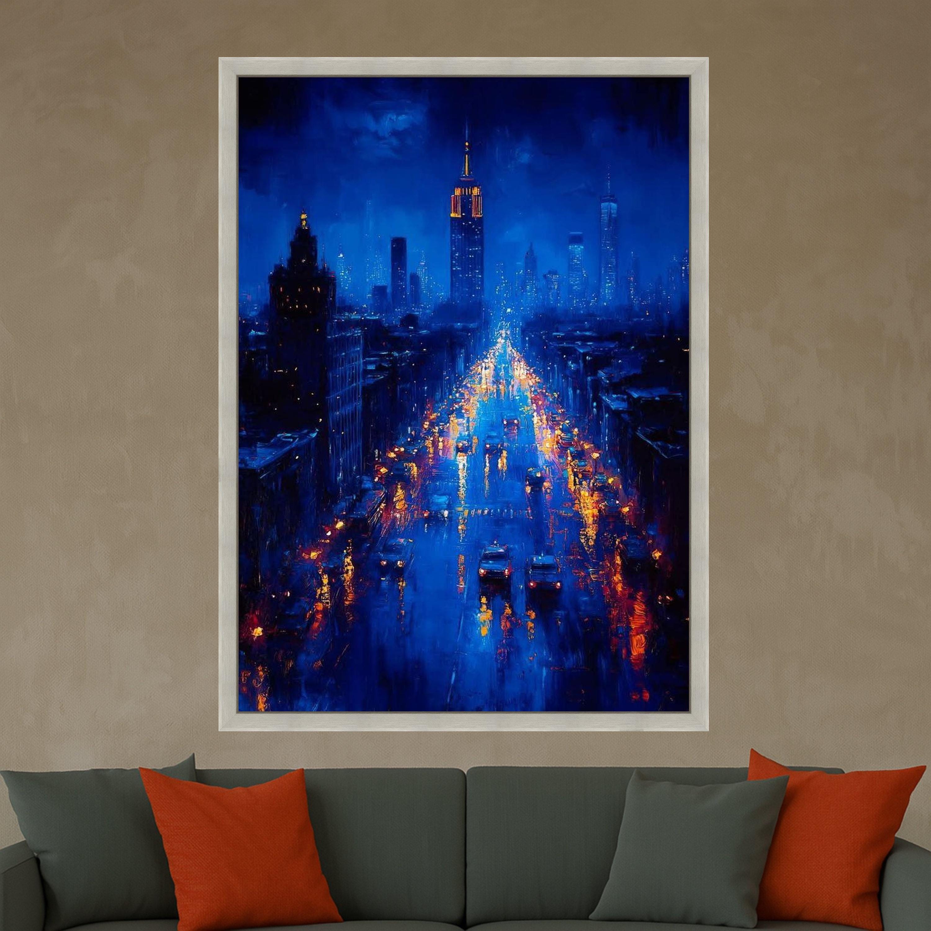 New York Canvas Print – Night City Wall Art, Urban Wall Decor, Ready to Hang Modern Wall Decoration