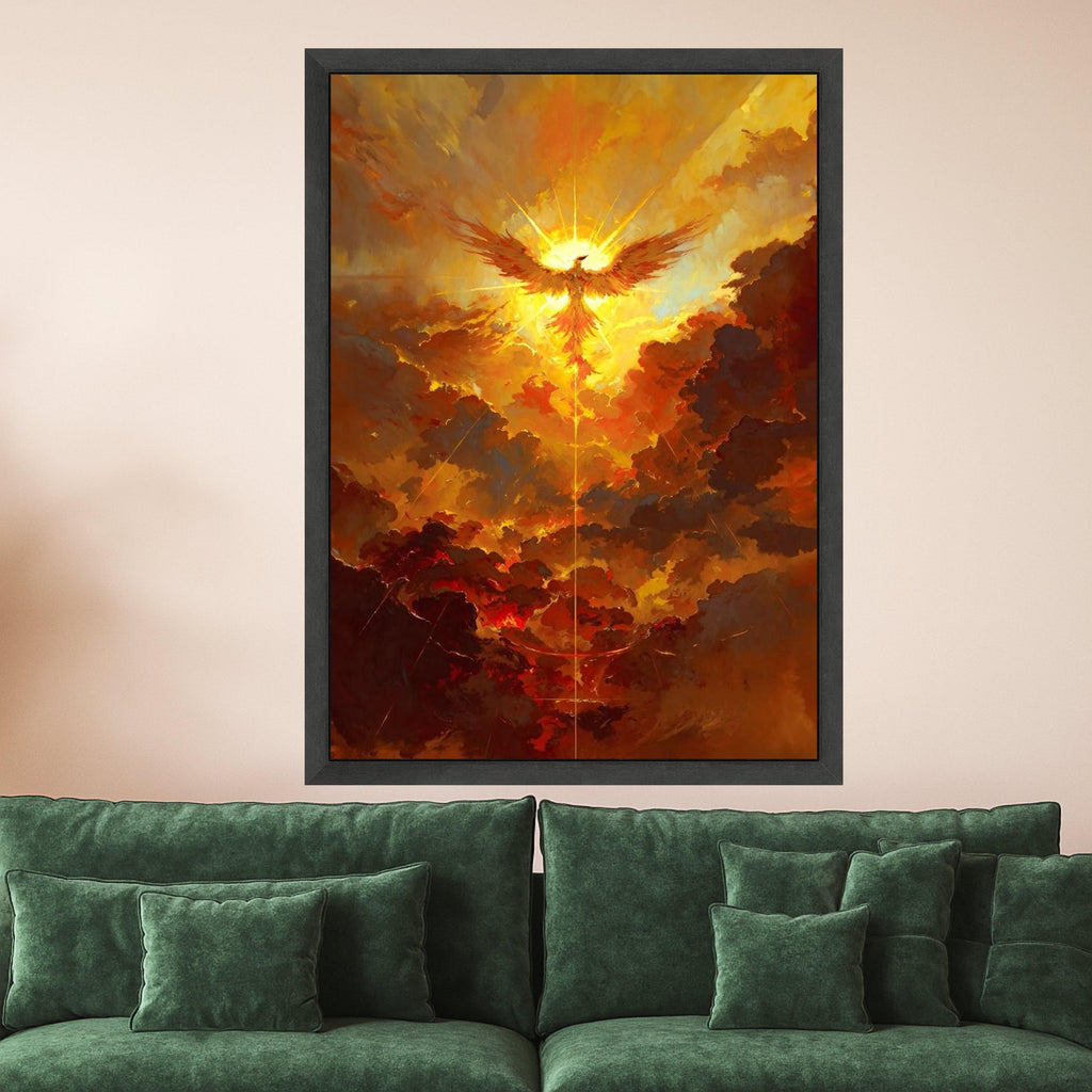 Phoenix Canvas Print – Fiery Wall Art, Inspirational Wall Decor, Ready to Hang Mythical Wall Decoration