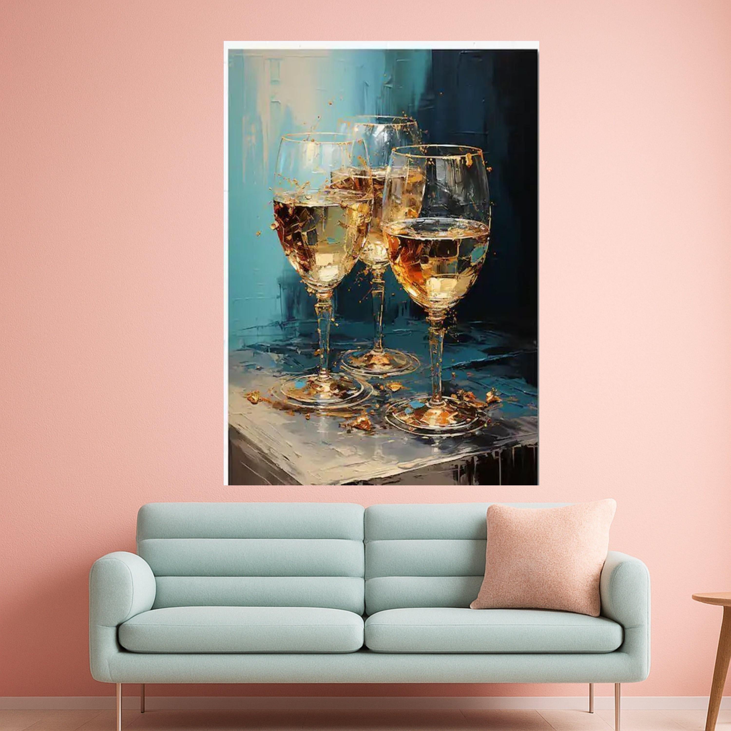 Elegant Wine Glasses Canvas Wall Art, Modern Abstract Painting, Golden Drink Still Life, Contemporary Home Decor, Ready to Ready To Hang,
