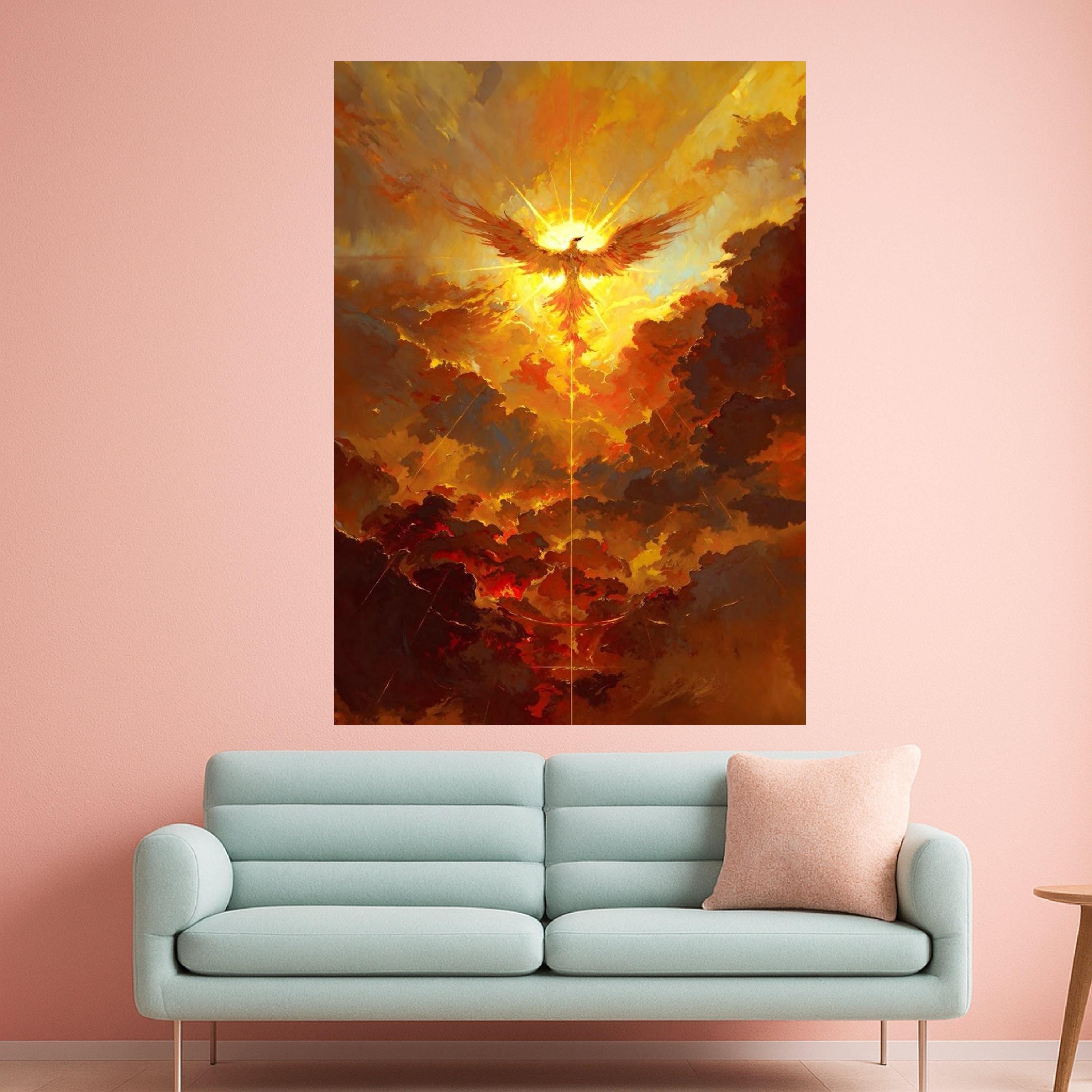 Phoenix Canvas Print – Fiery Wall Art, Inspirational Wall Decor, Ready to Hang Mythical Wall Decoration