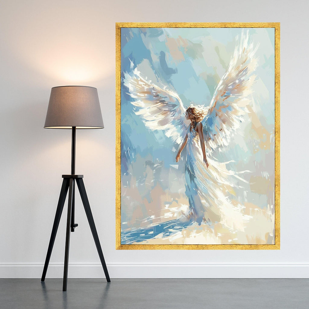 Radiant Angel Wings Canvas, Ethereal Woman Art, Spiritual Wall Decor, Light and Grace Painting, Inspirational Canvas Wall Art Ready To Hang,