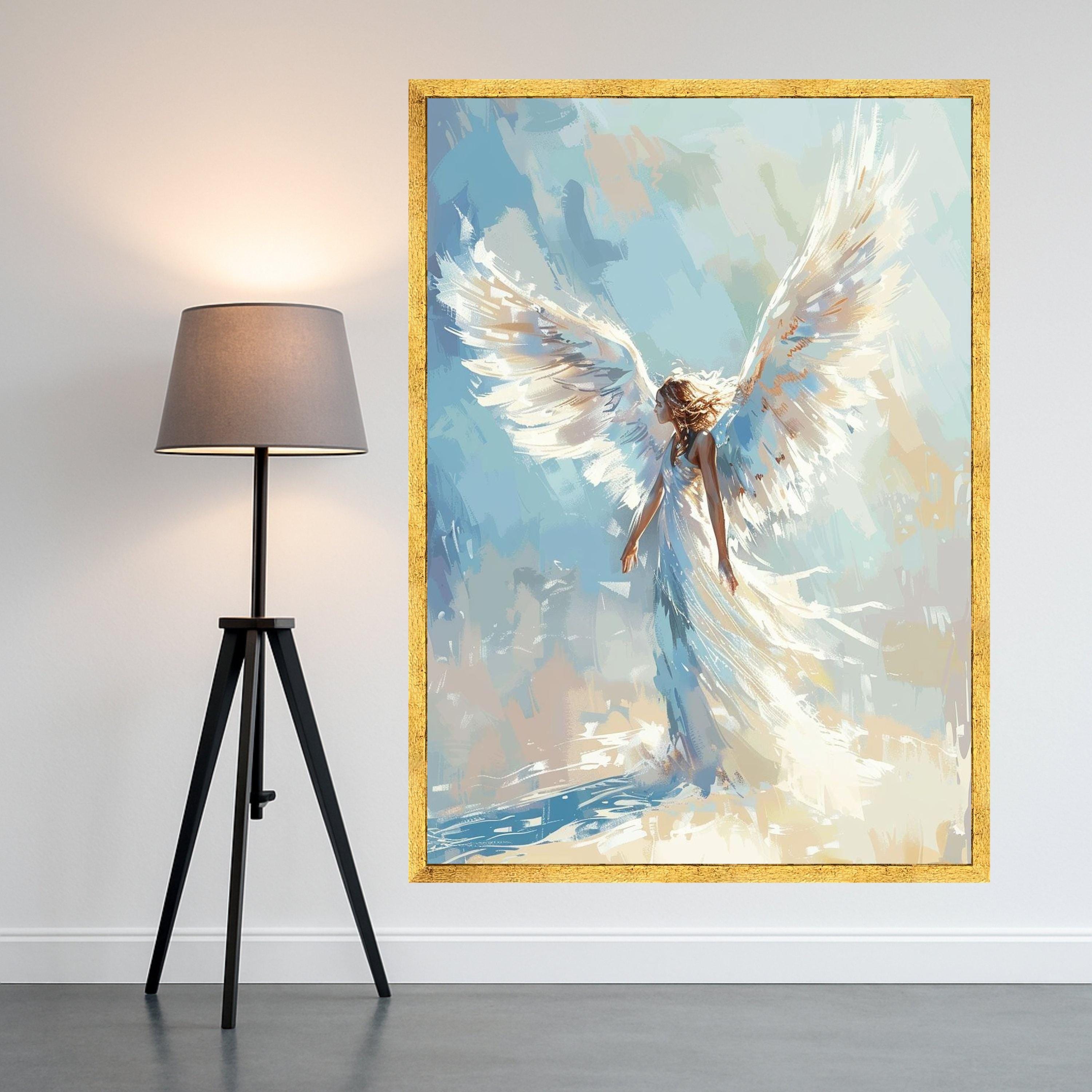 Radiant Angel Wings Canvas, Ethereal Woman Art, Spiritual Wall Decor, Light and Grace Painting, Inspirational Canvas Wall Art Ready To Hang,