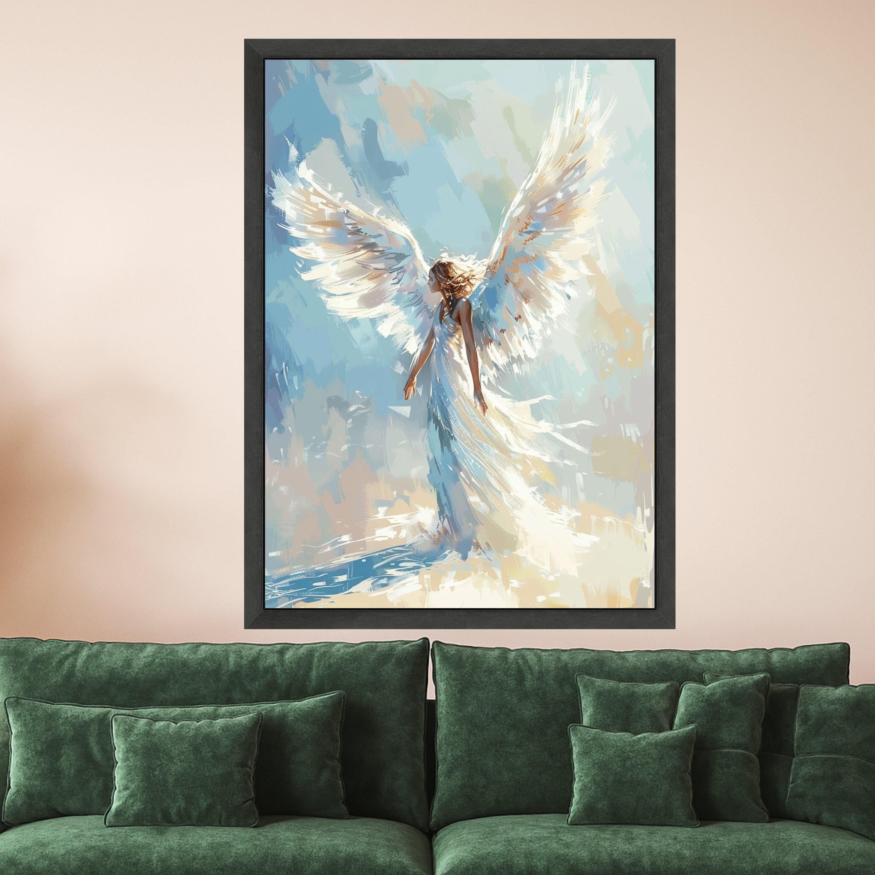 Radiant Angel Wings Canvas, Ethereal Woman Art, Spiritual Wall Decor, Light and Grace Painting, Inspirational Canvas Wall Art Ready To Hang,