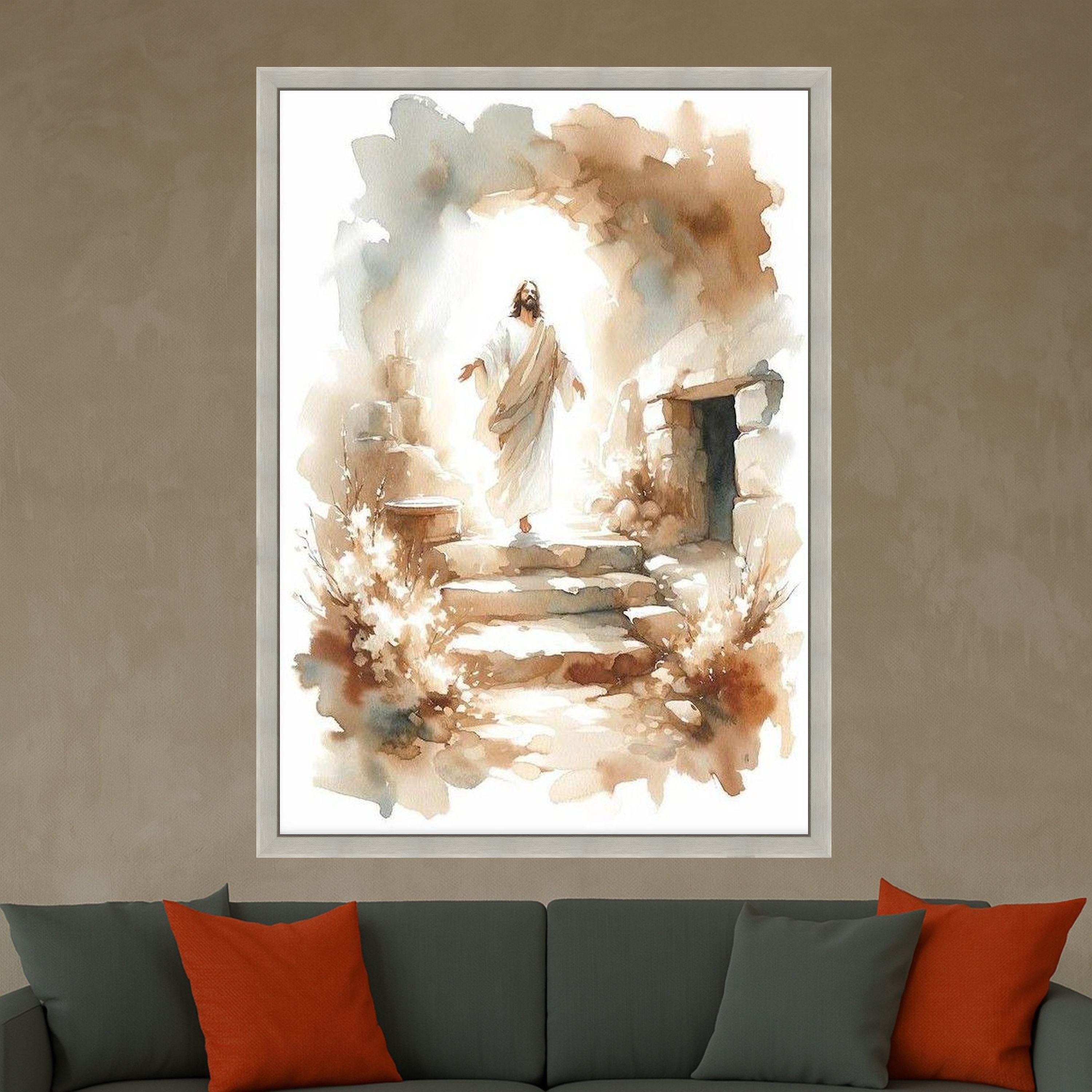 Resurrection Scene Canvas Wall Art, Jesus Risen Painting, Religious Spiritual Decor, Christian Faith Artwork, Inspirational Ready To Hang