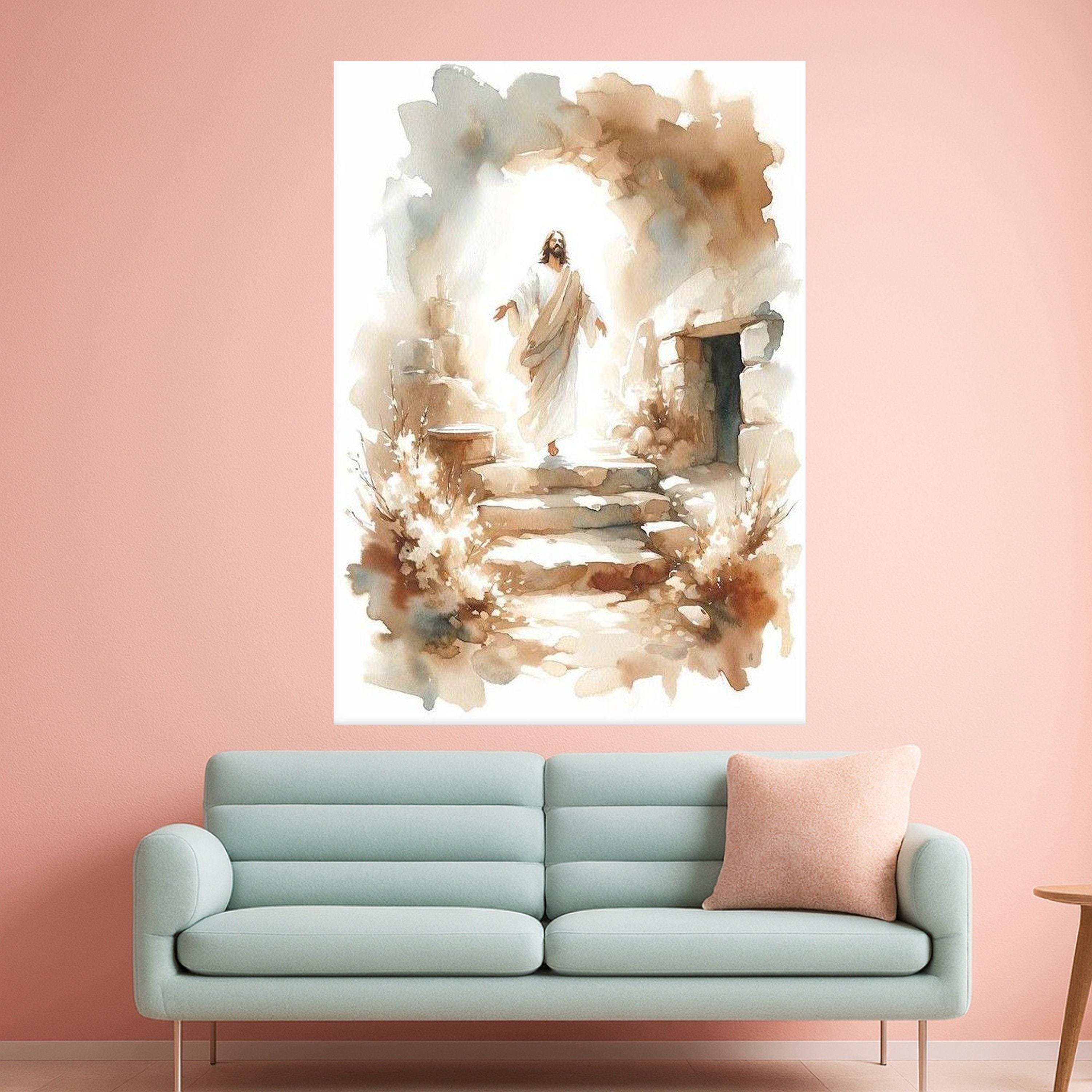 Resurrection Scene Canvas Wall Art, Jesus Risen Painting, Religious Spiritual Decor, Christian Faith Artwork, Inspirational Ready To Hang