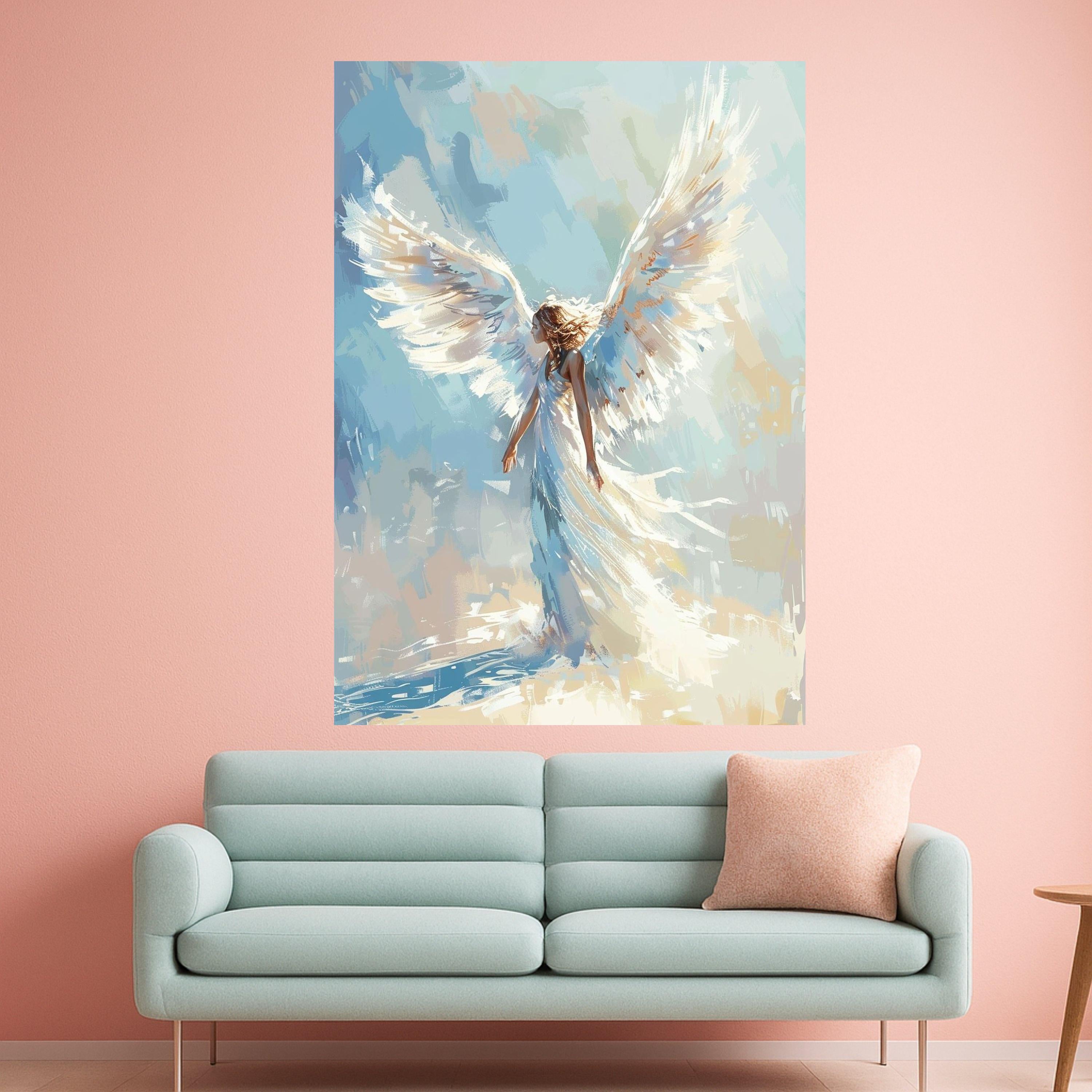 Radiant Angel Wings Canvas, Ethereal Woman Art, Spiritual Wall Decor, Light and Grace Painting, Inspirational Canvas Wall Art Ready To Hang,