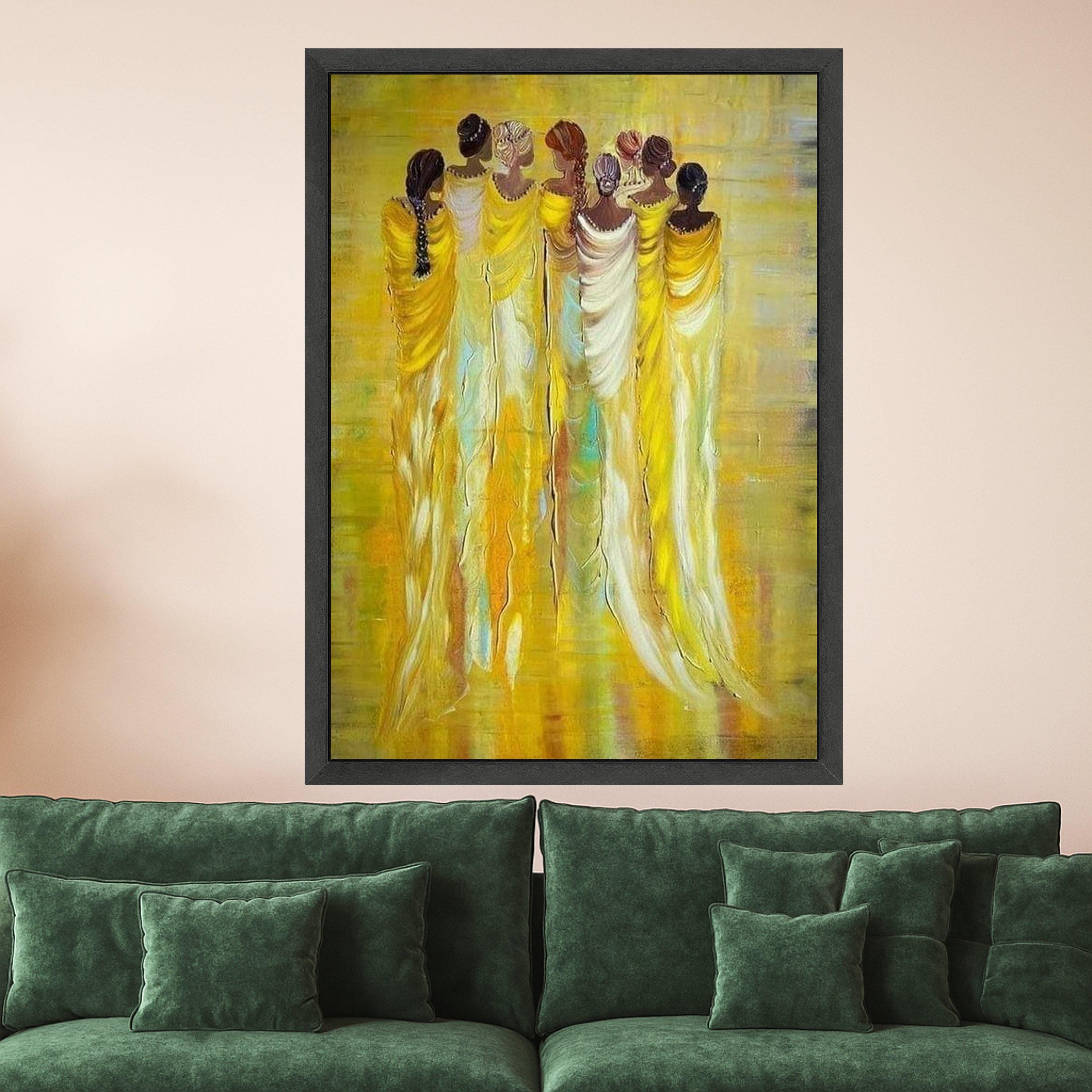 Elegant Women in Yellow and White, Abstract African Figures Canvas, Ethnic Wall Art, Modern Painting, Home Decor Canvas Art Ready To Hang,