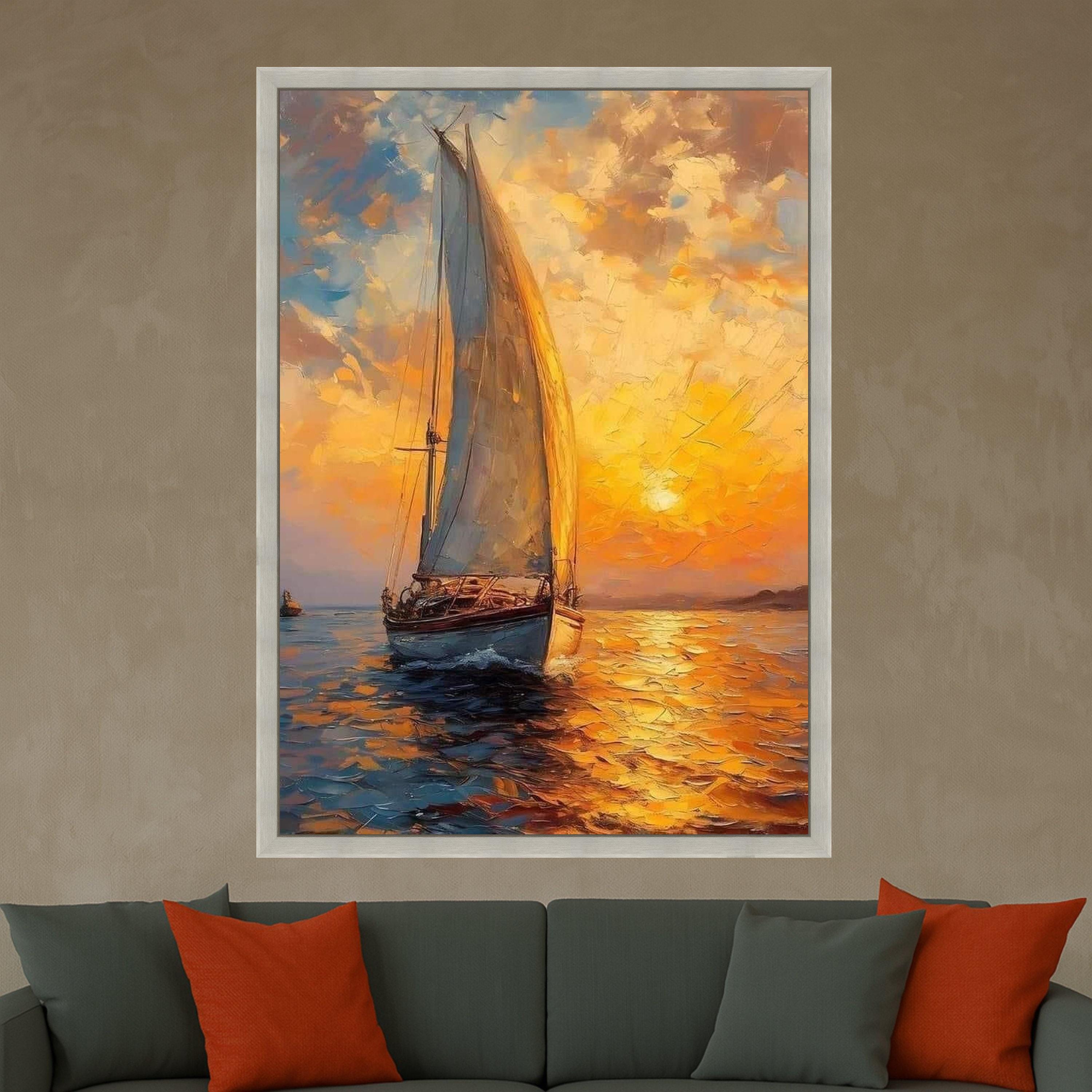 Sailboat Canvas Print – Nautical Wall Art, Sunset Wall Decor, Ready to Hang Ocean Wall Decoration