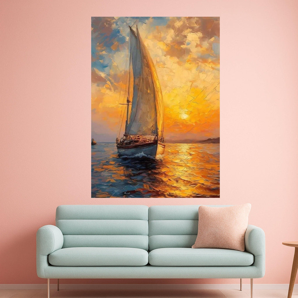 Sailboat Canvas Print – Nautical Wall Art, Sunset Wall Decor, Ready to Hang Ocean Wall Decoration