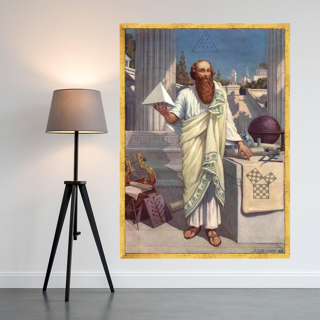 Ancient Greek Philosopher Canvas, Pythagoras Wall Art, Mathematical Geometry Decor, Classical Education Painting, Historical Ready To Hang,