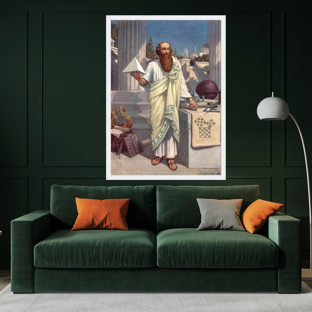 Ancient Greek Philosopher Canvas, Pythagoras Wall Art, Mathematical Geometry Decor, Classical Education Painting, Historical Ready To Hang,