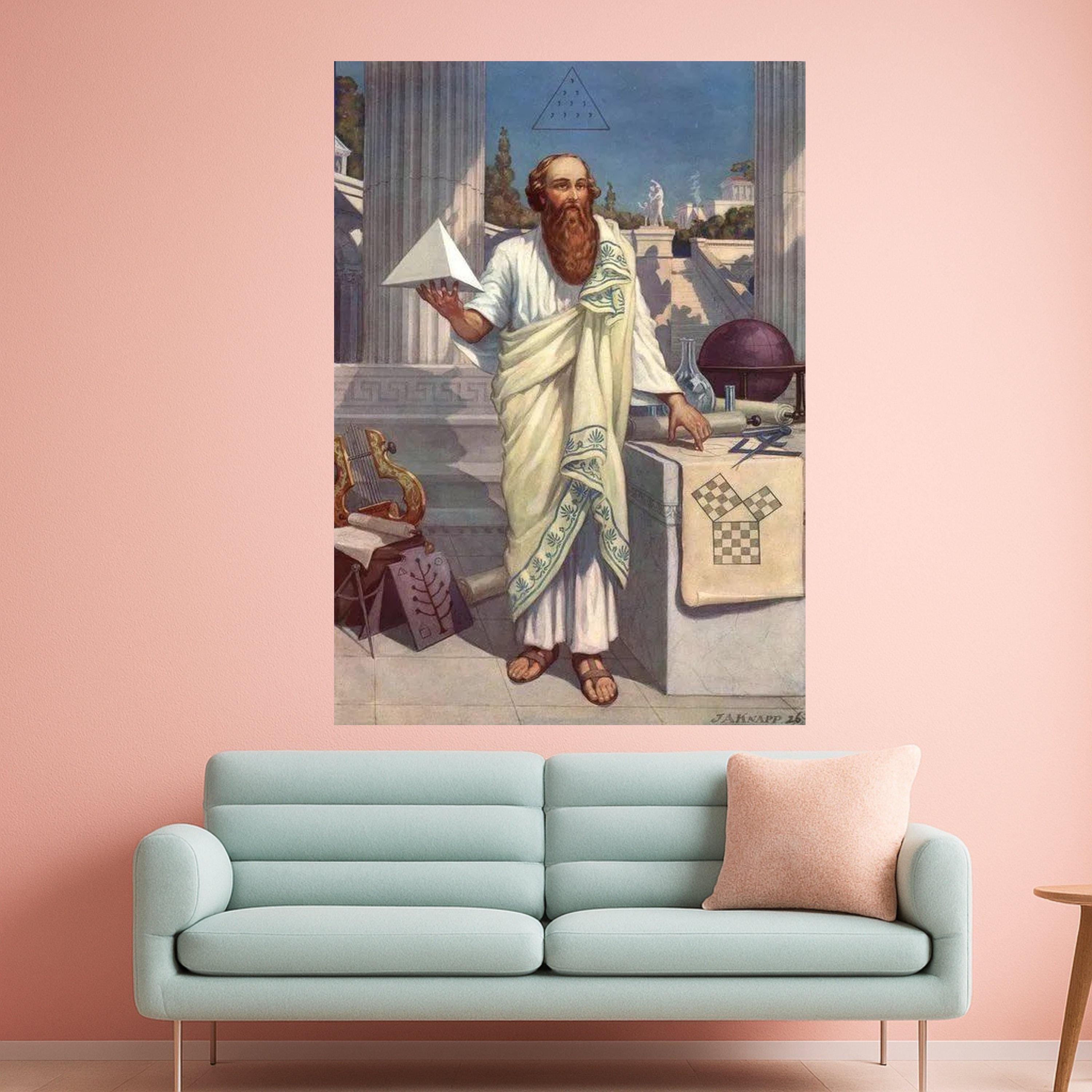Ancient Greek Philosopher Canvas, Pythagoras Wall Art, Mathematical Geometry Decor, Classical Education Painting, Historical Ready To Hang,
