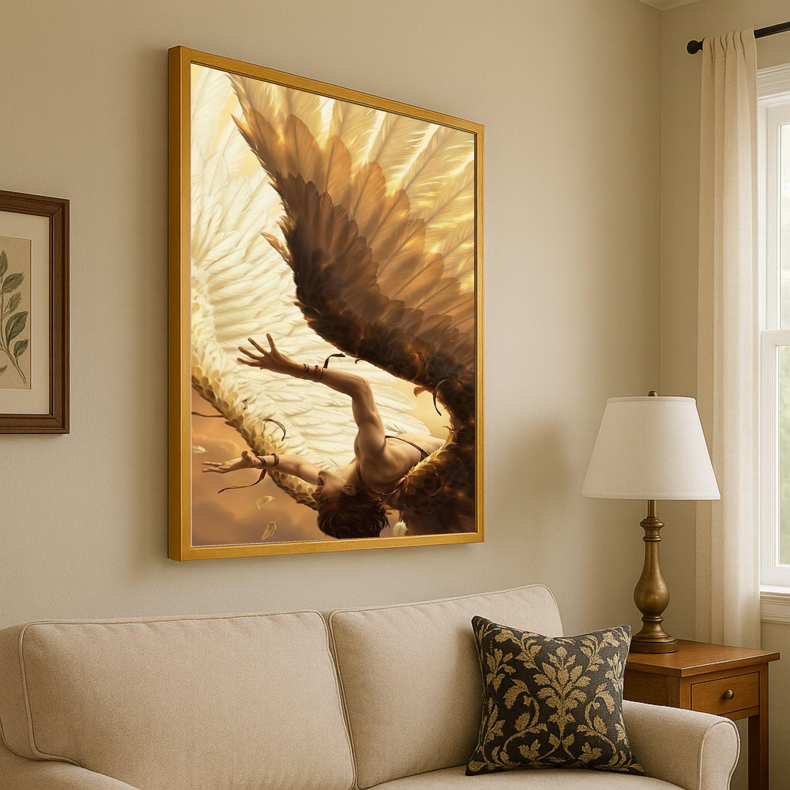Golden Winged Angel Canvas Print – Mythical Wall Art, Inspirational Wall Decor, Fantasy Artwork Ready to Hang