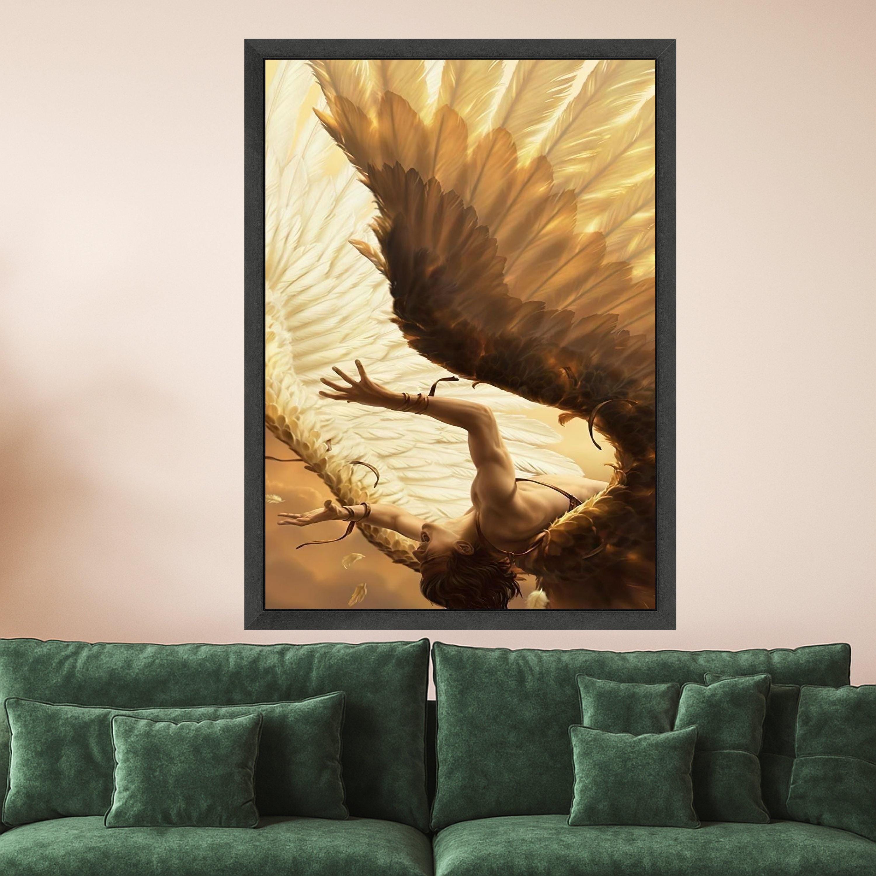 Golden Winged Angel Canvas Print – Mythical Wall Art, Inspirational Wall Decor, Fantasy Artwork Ready to Hang