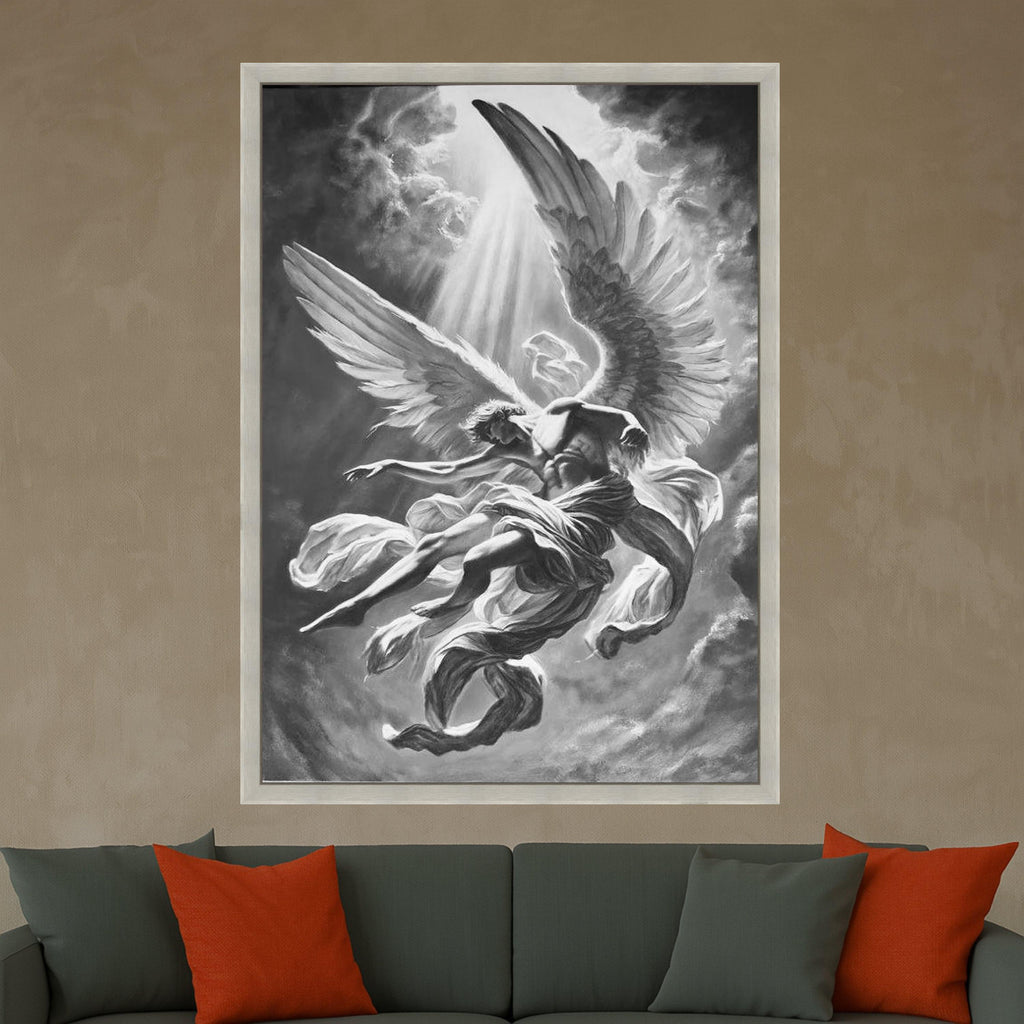 Black and White Angel Canvas Print – Spiritual Wall Art, Dramatic Wall Decor, Heavenly Artwork Ready to Hang
