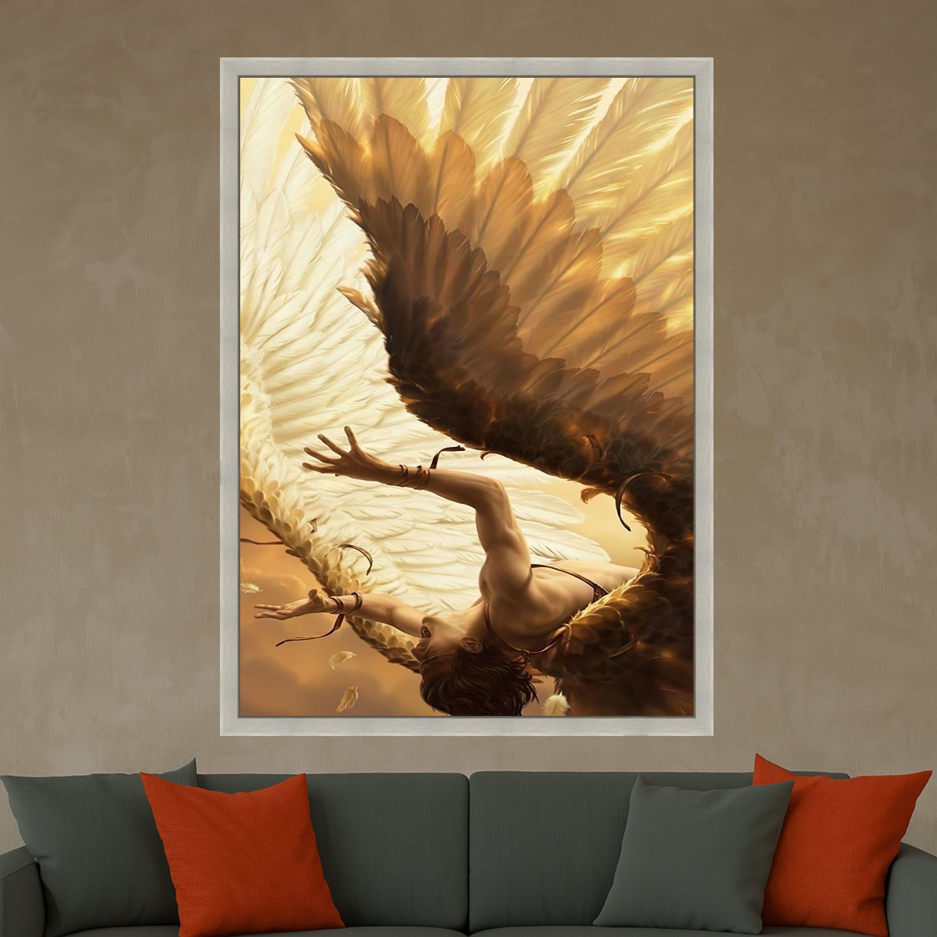 Golden Winged Angel Canvas Print – Mythical Wall Art, Inspirational Wall Decor, Fantasy Artwork Ready to Hang