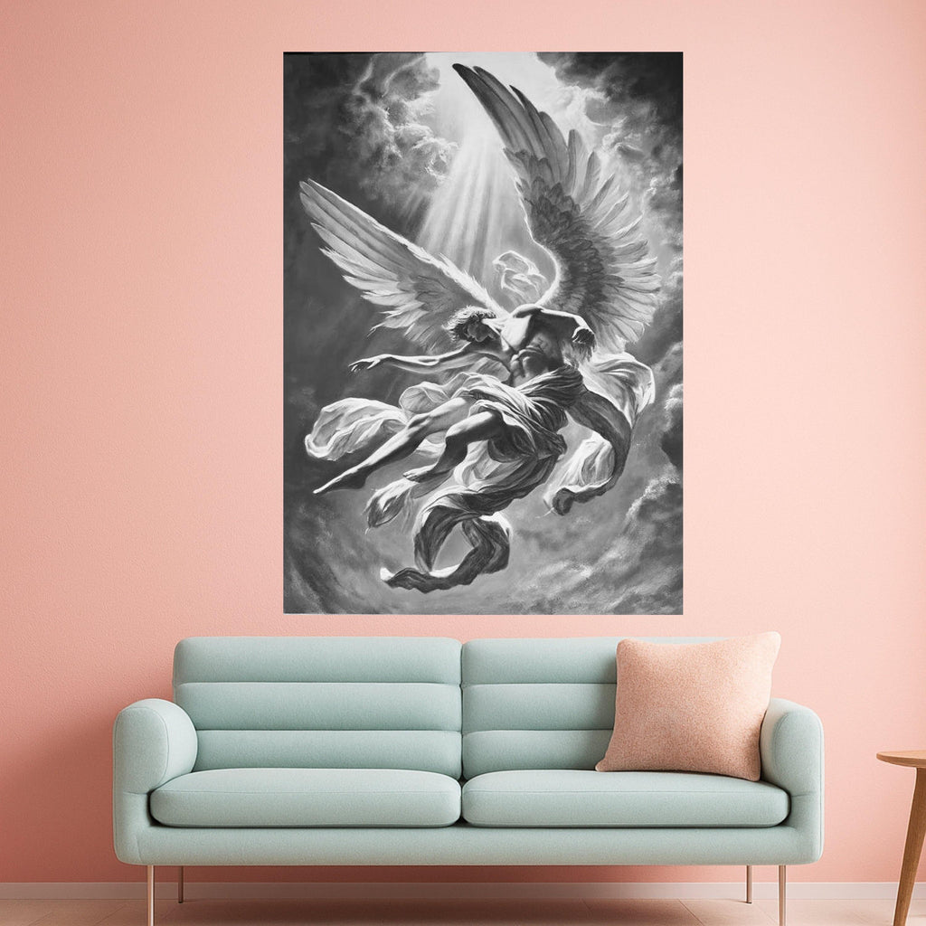Black and White Angel Canvas Print – Spiritual Wall Art, Dramatic Wall Decor, Heavenly Artwork Ready to Hang