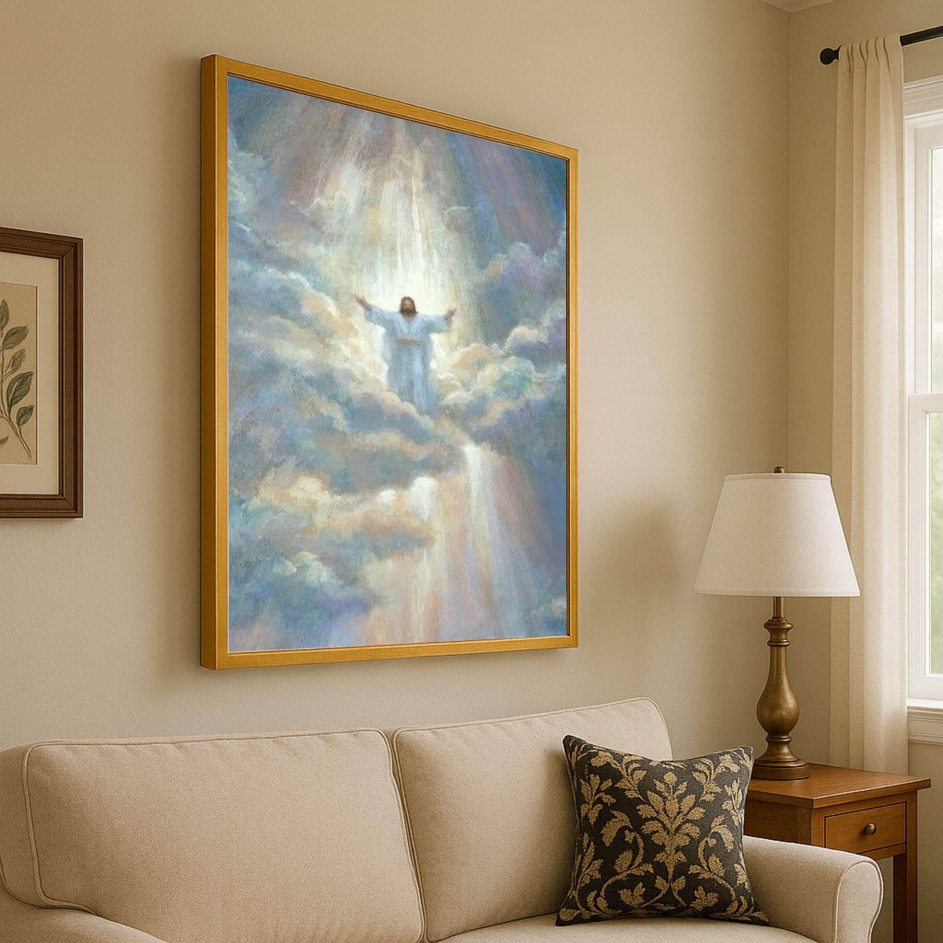 Heavenly Jesus Canvas Print – Christian Wall Art Ready to Hang – Spiritual Wall Decor for Living Room or Prayer Room