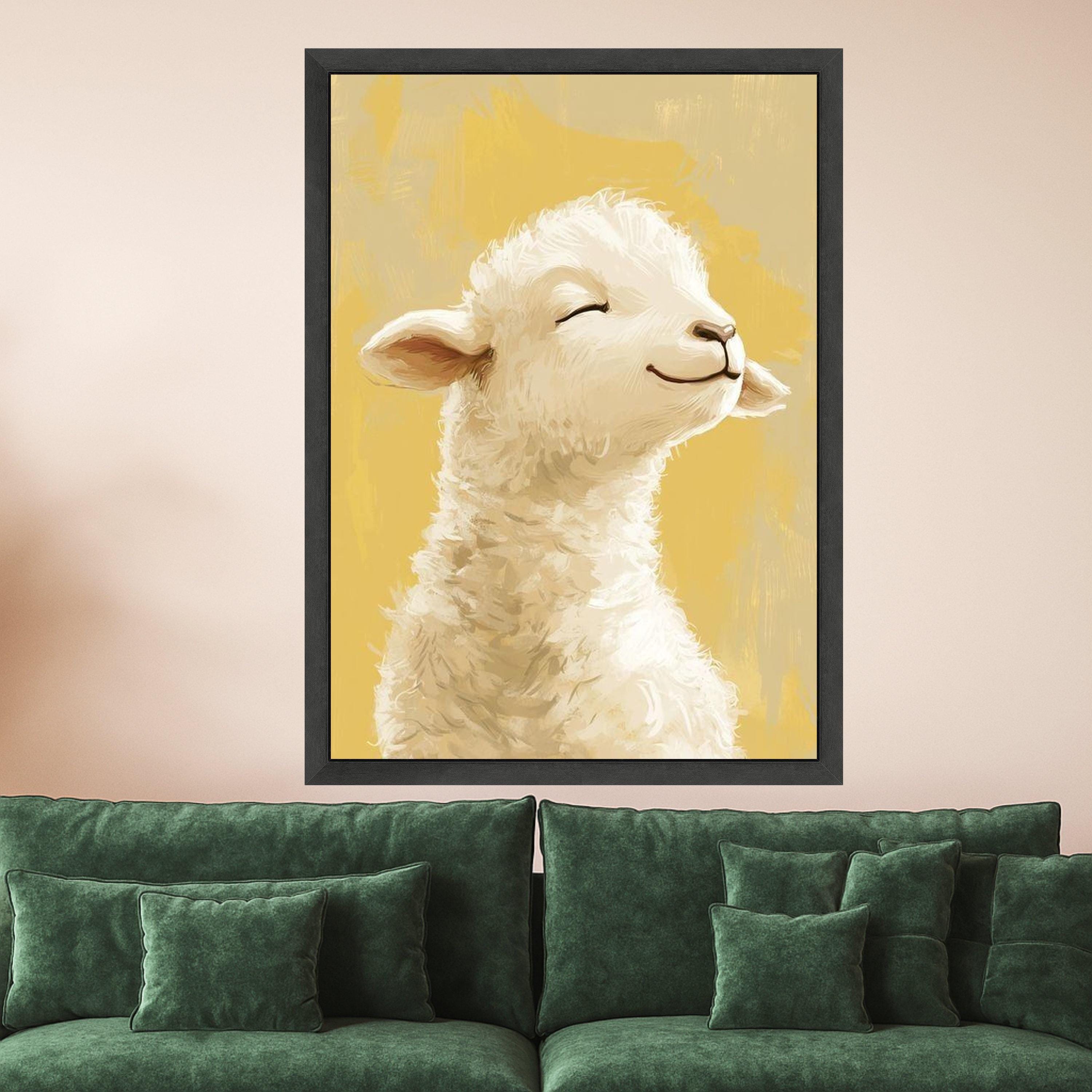 Smiling Lamb Canvas Wall Art, Farm Animal Portrait, Nursery Room Decoration, Cute Baby Sheep Canvas, Rustic Country Home Ready To Hang,