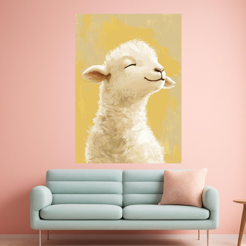 Smiling Lamb Canvas Wall Art, Farm Animal Portrait, Nursery Room Decoration, Cute Baby Sheep Canvas, Rustic Country Home Ready To Hang,