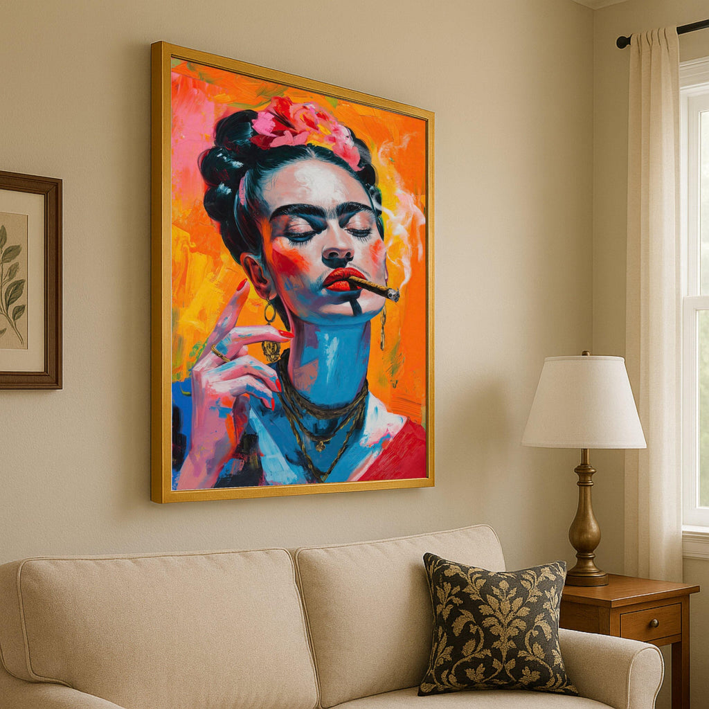 Frida Smoking Portrait Canvas – Bold Feminist Pop Art