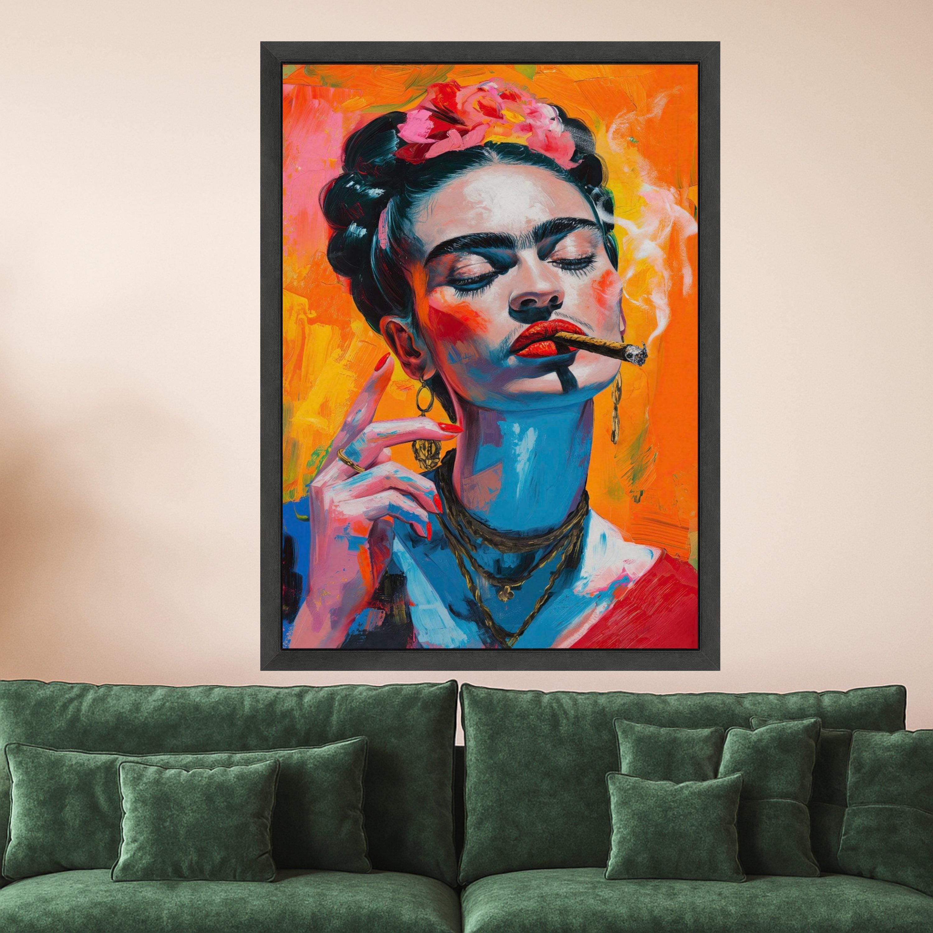 Frida Smoking Portrait Canvas – Bold Feminist Pop Art