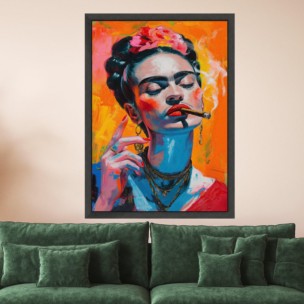 Frida Smoking Portrait Canvas – Bold Feminist Pop Art