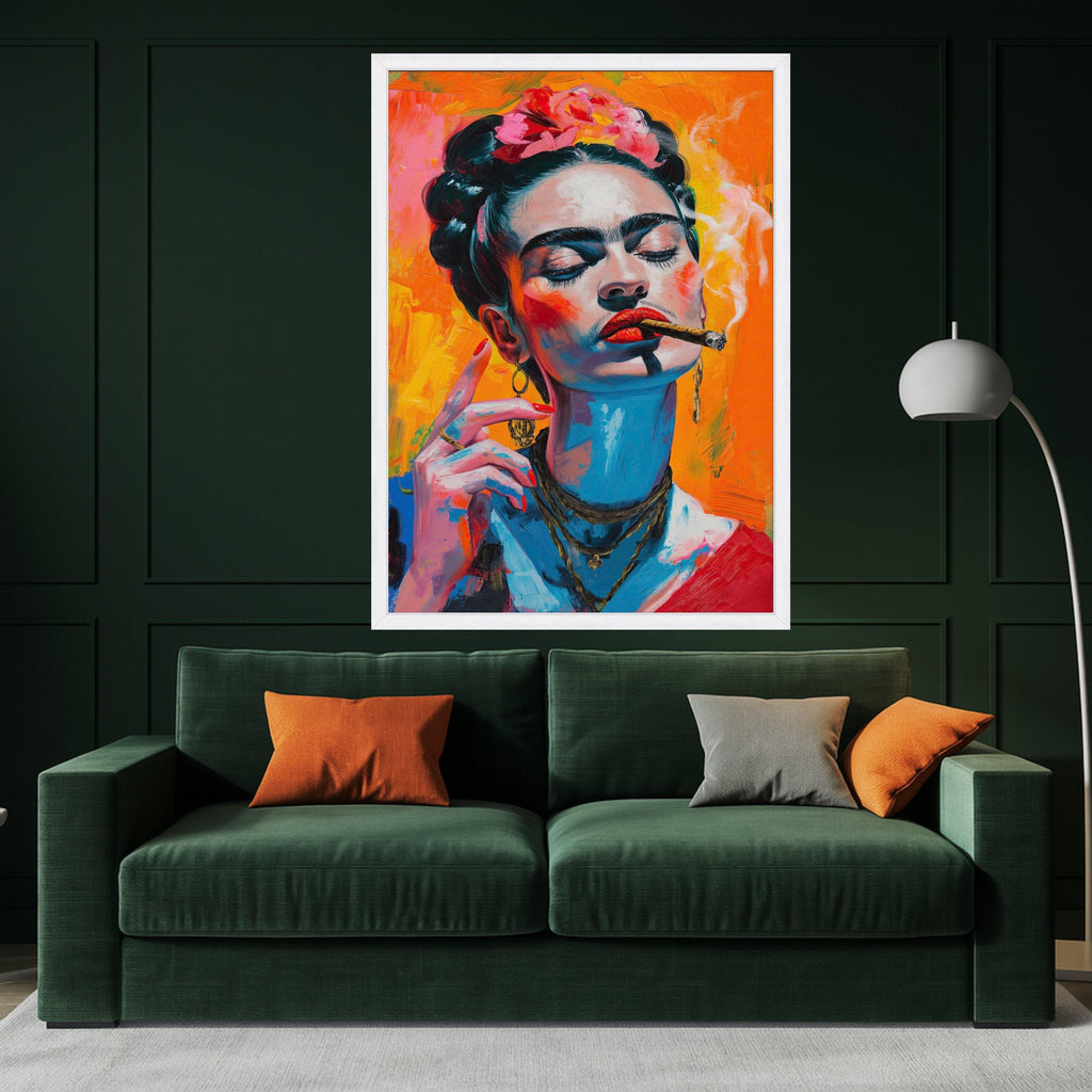 Frida Smoking Portrait Canvas – Bold Feminist Pop Art