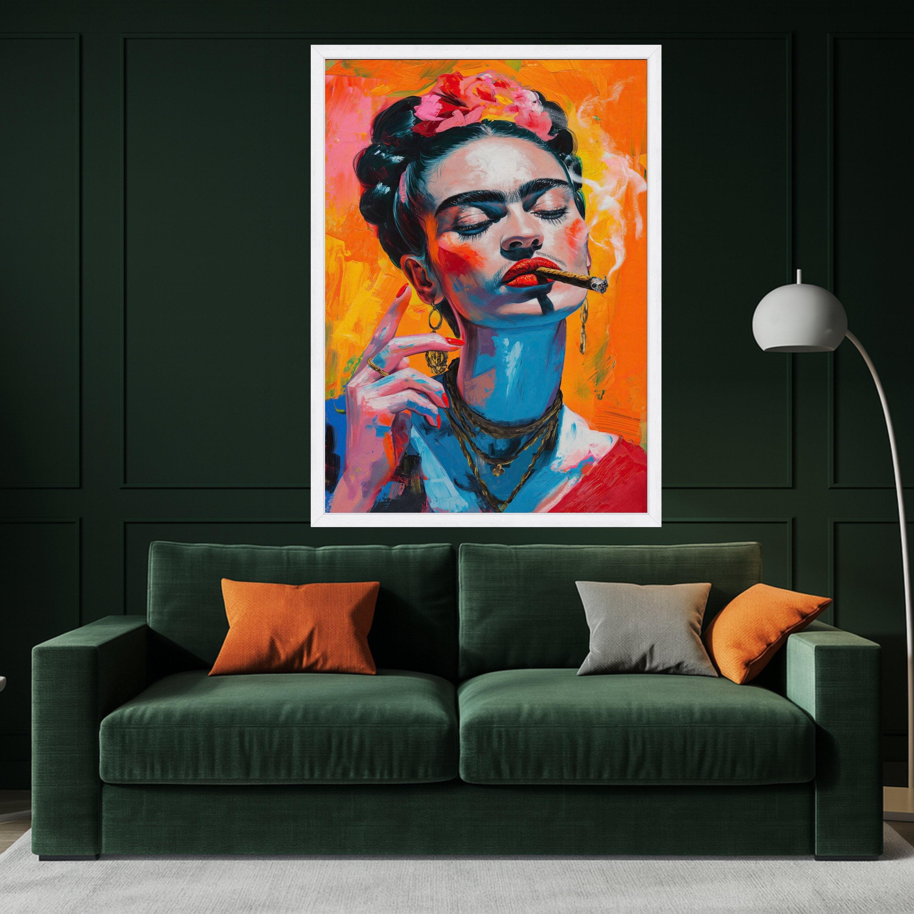 Frida Smoking Portrait Canvas – Bold Feminist Pop Art