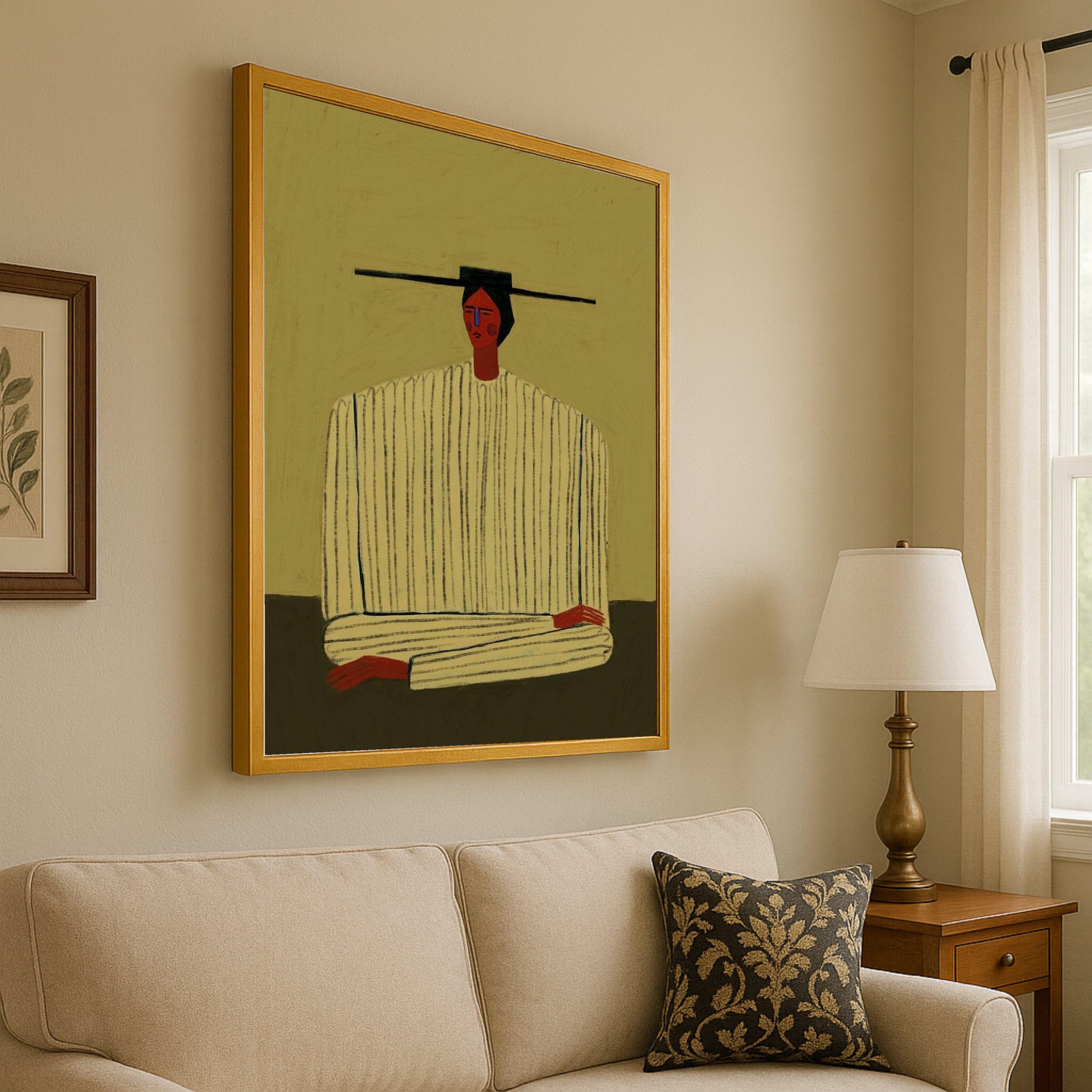 Minimalist Abstract Figure, Striped Outfit Canvas, Modern Portrait Wall Art, Contemporary Home Decor, Artistic Expression Ready To Hang,
