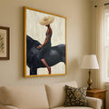 Elegant Woman with Wide Brim Hat on Black Horse Canvas, Modern Figurative Wall Art, Minimalist Home Decor, Contemporary Ready To Hang,