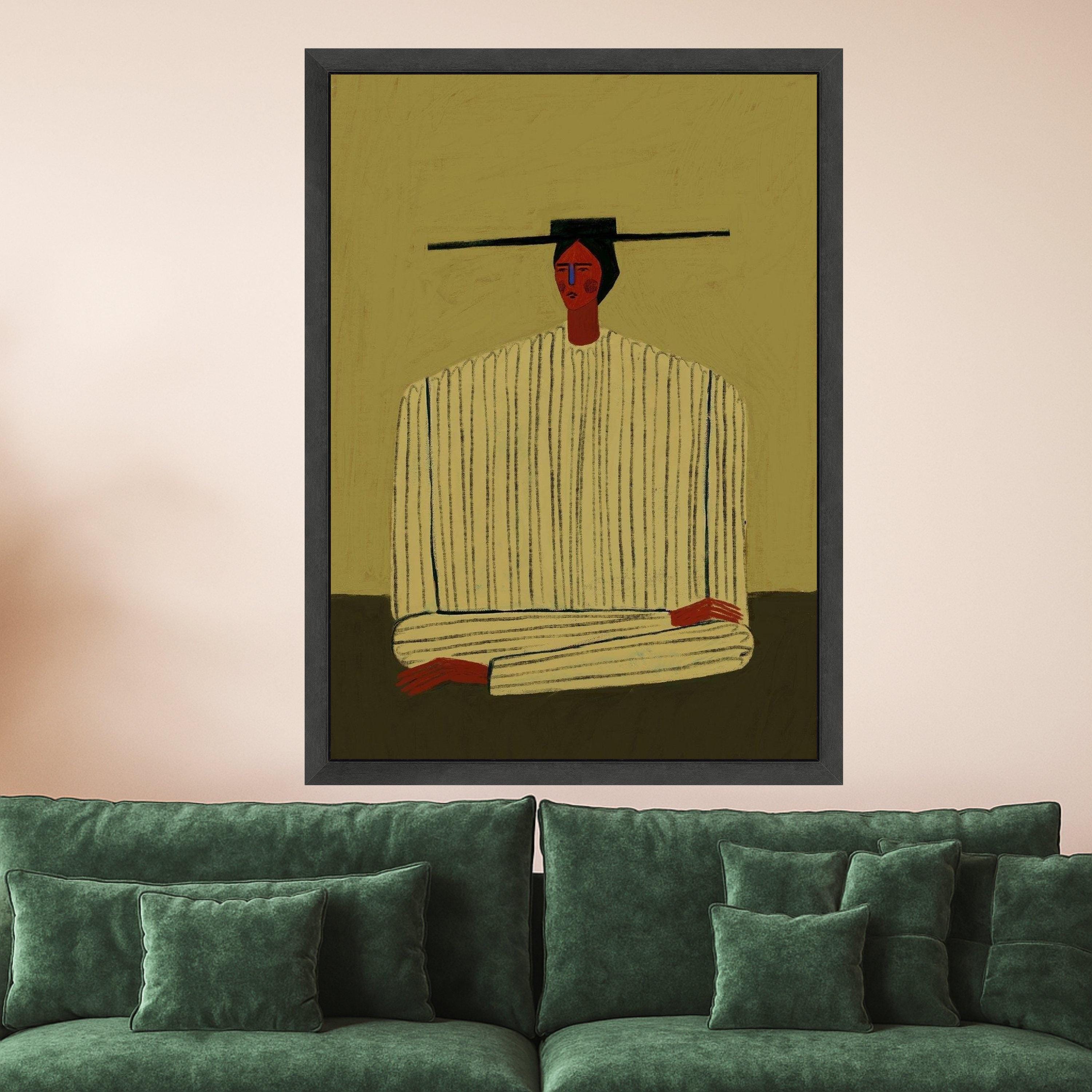Minimalist Abstract Figure, Striped Outfit Canvas, Modern Portrait Wall Art, Contemporary Home Decor, Artistic Expression Ready To Hang,
