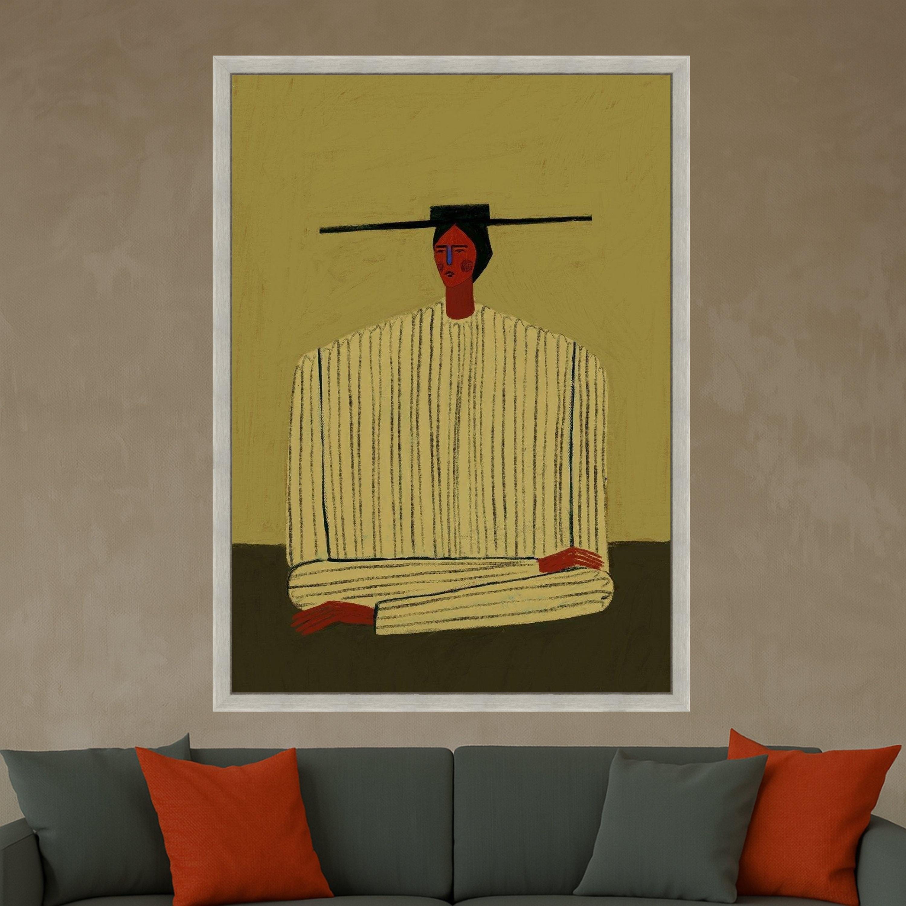 Minimalist Abstract Figure, Striped Outfit Canvas, Modern Portrait Wall Art, Contemporary Home Decor, Artistic Expression Ready To Hang,