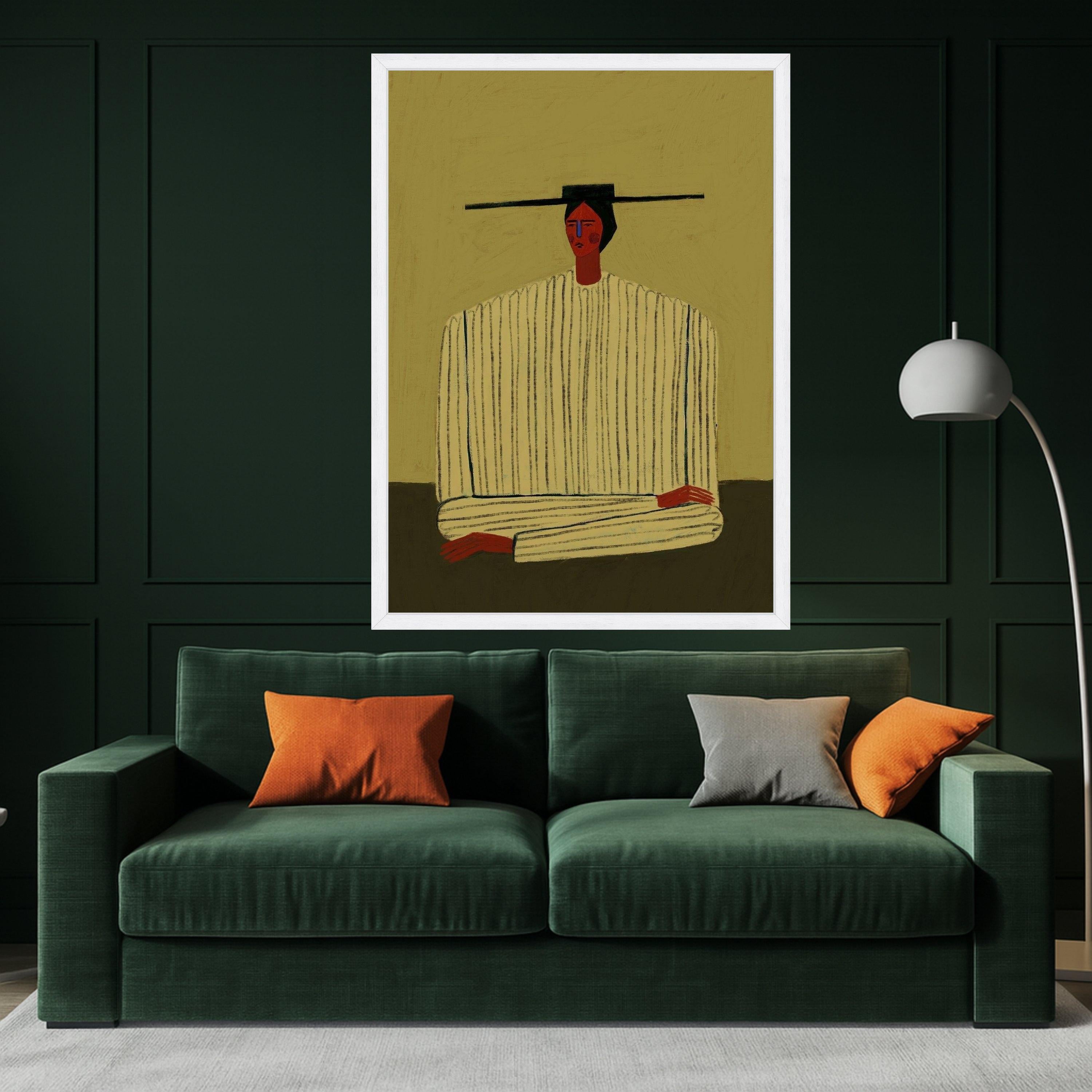Minimalist Abstract Figure, Striped Outfit Canvas, Modern Portrait Wall Art, Contemporary Home Decor, Artistic Expression Ready To Hang,