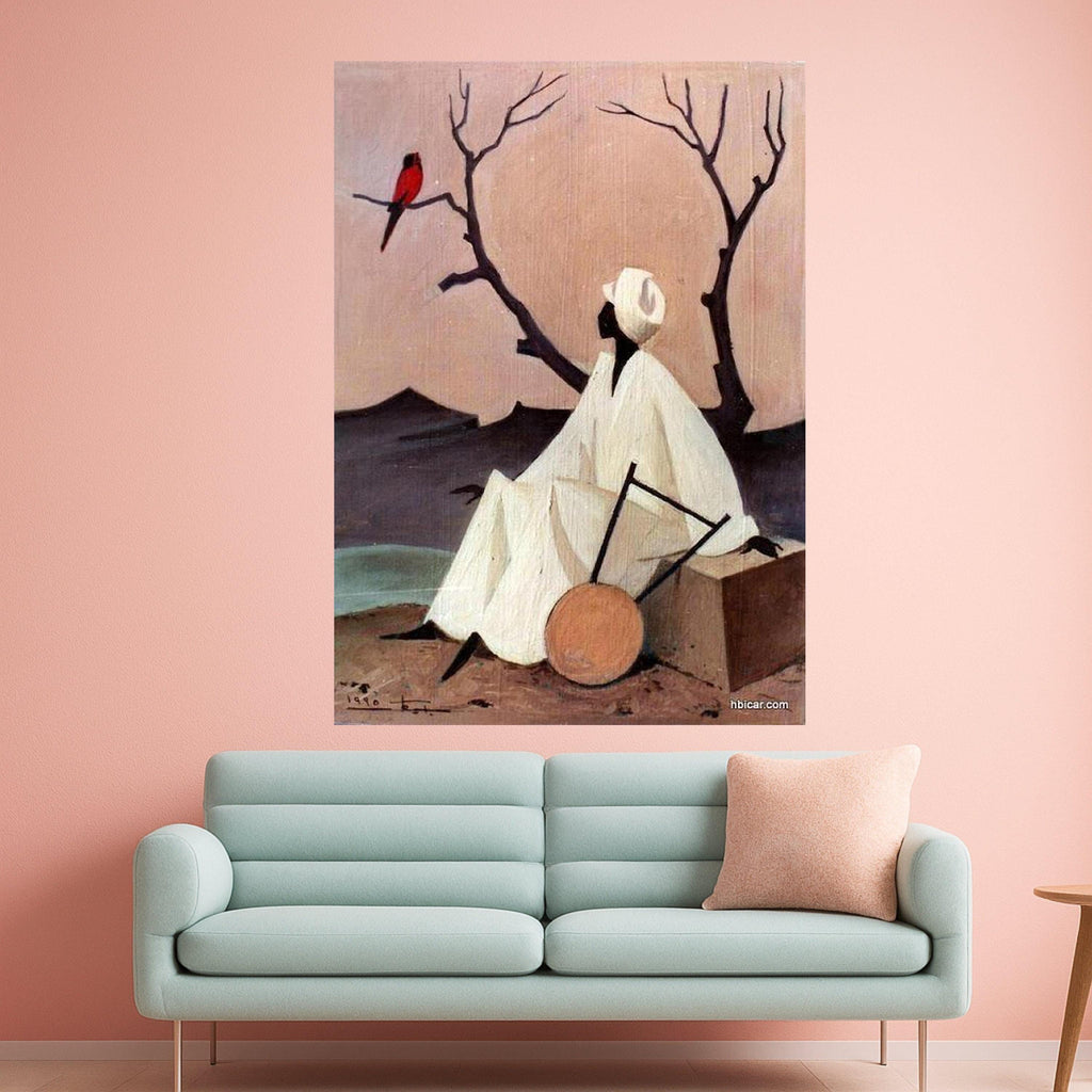 African Inspired Figure Canvas, Minimalist Wall Art, Serene Landscape Painting, Ethnic Home Decor, Contemporary Canvas Wall Ready To Hang,