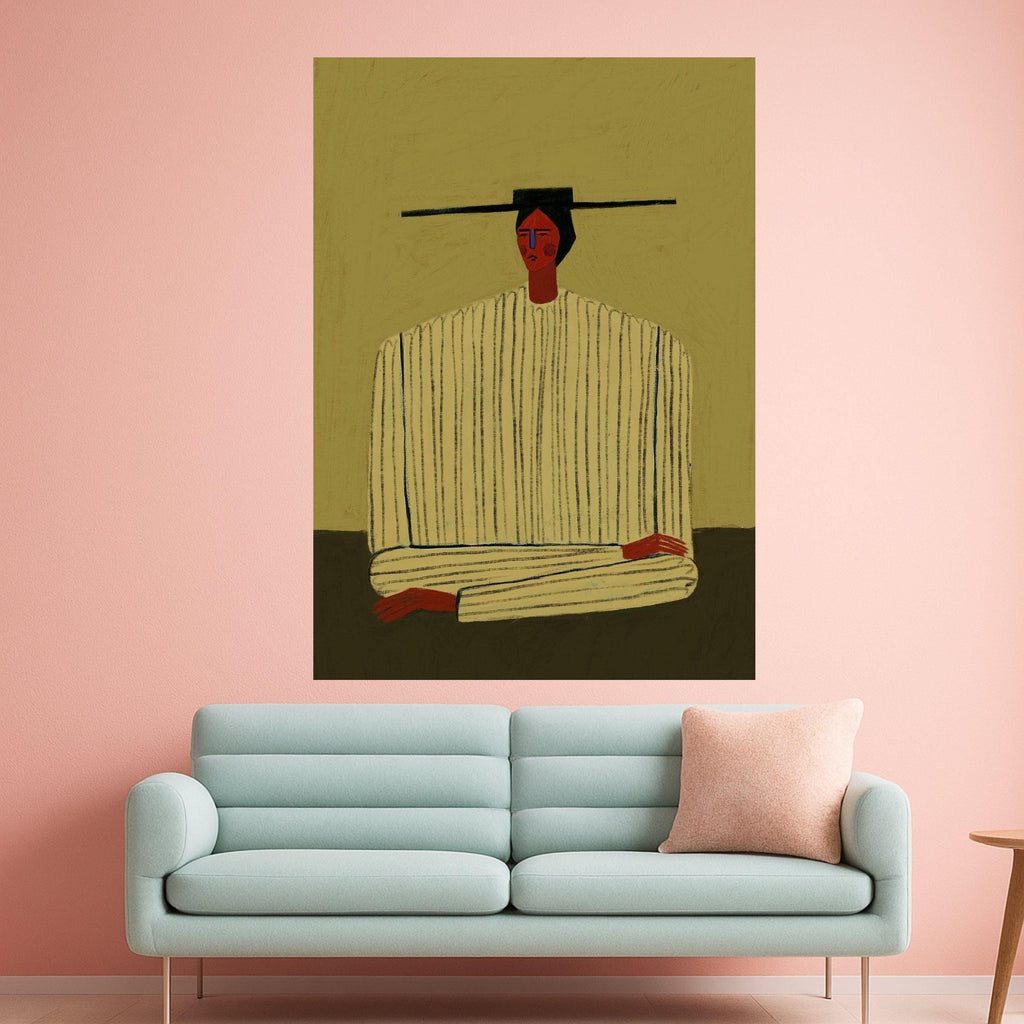 Minimalist Abstract Figure, Striped Outfit Canvas, Modern Portrait Wall Art, Contemporary Home Decor, Artistic Expression Ready To Hang,