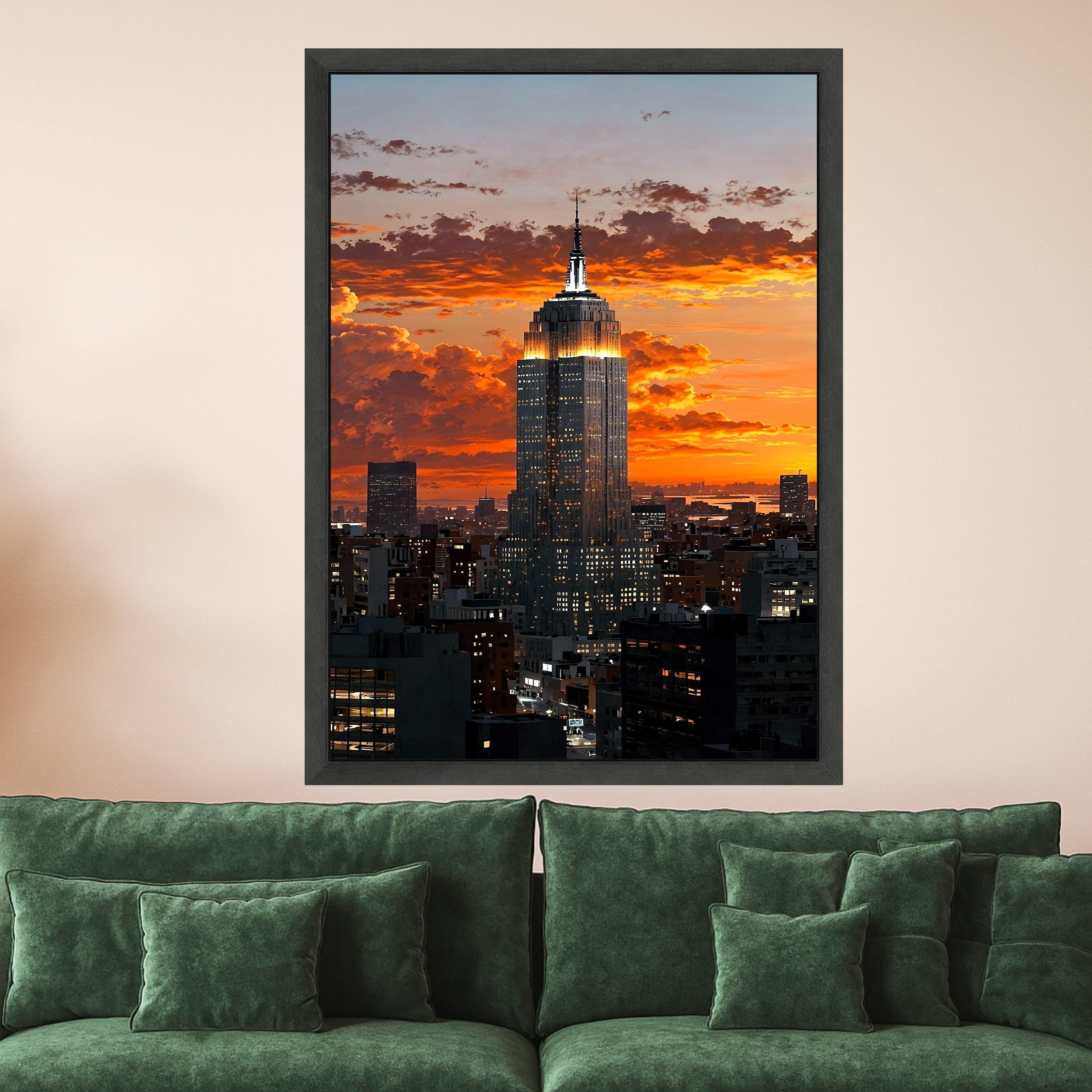 Illuminated Cityscape Sunset, Empire State Building Canvas, New York Skyline Wall Art, Urban Architecture Canvas, Modern City Ready To Hang,