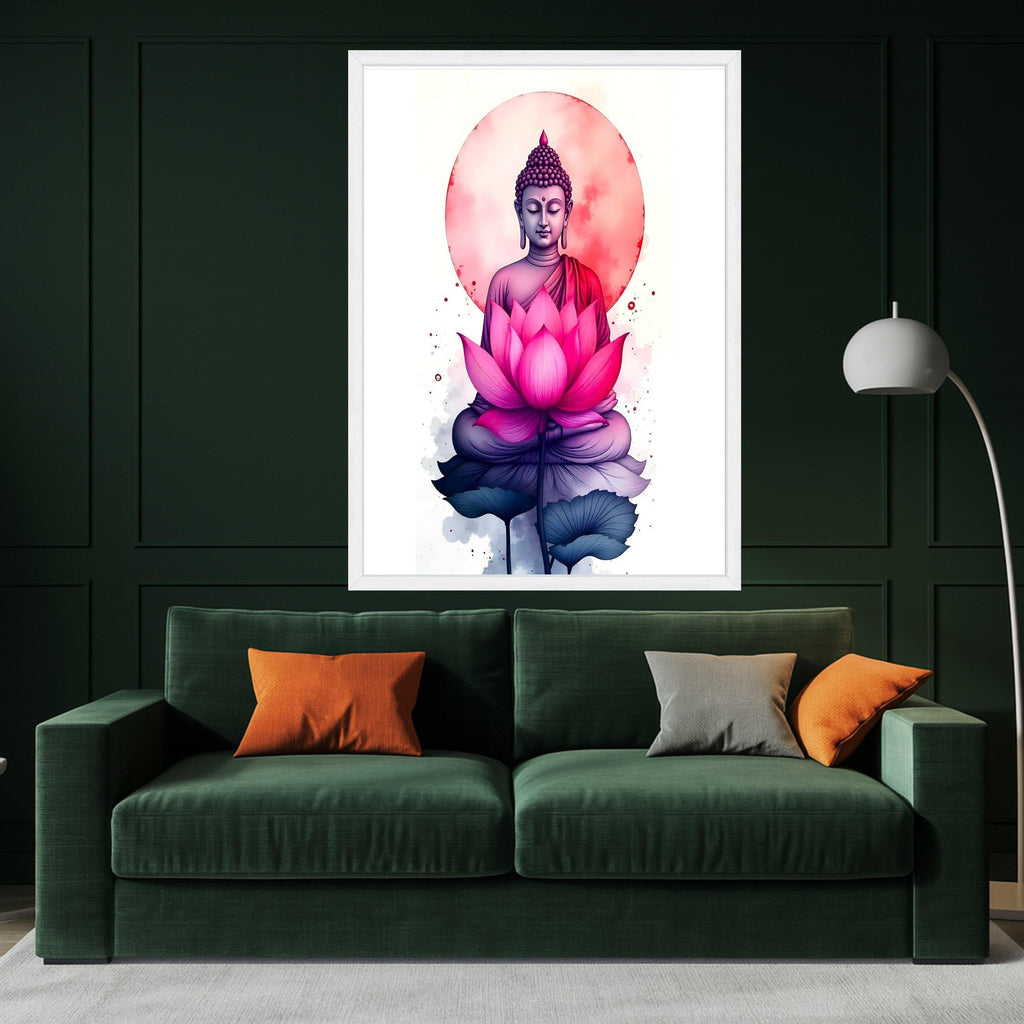 Meditative Buddha with Pink Lotus Canvas, Spiritual Wall Art, Zen Home Decor, Tranquil Buddha Painting, Meditation Room Ready To Hang,